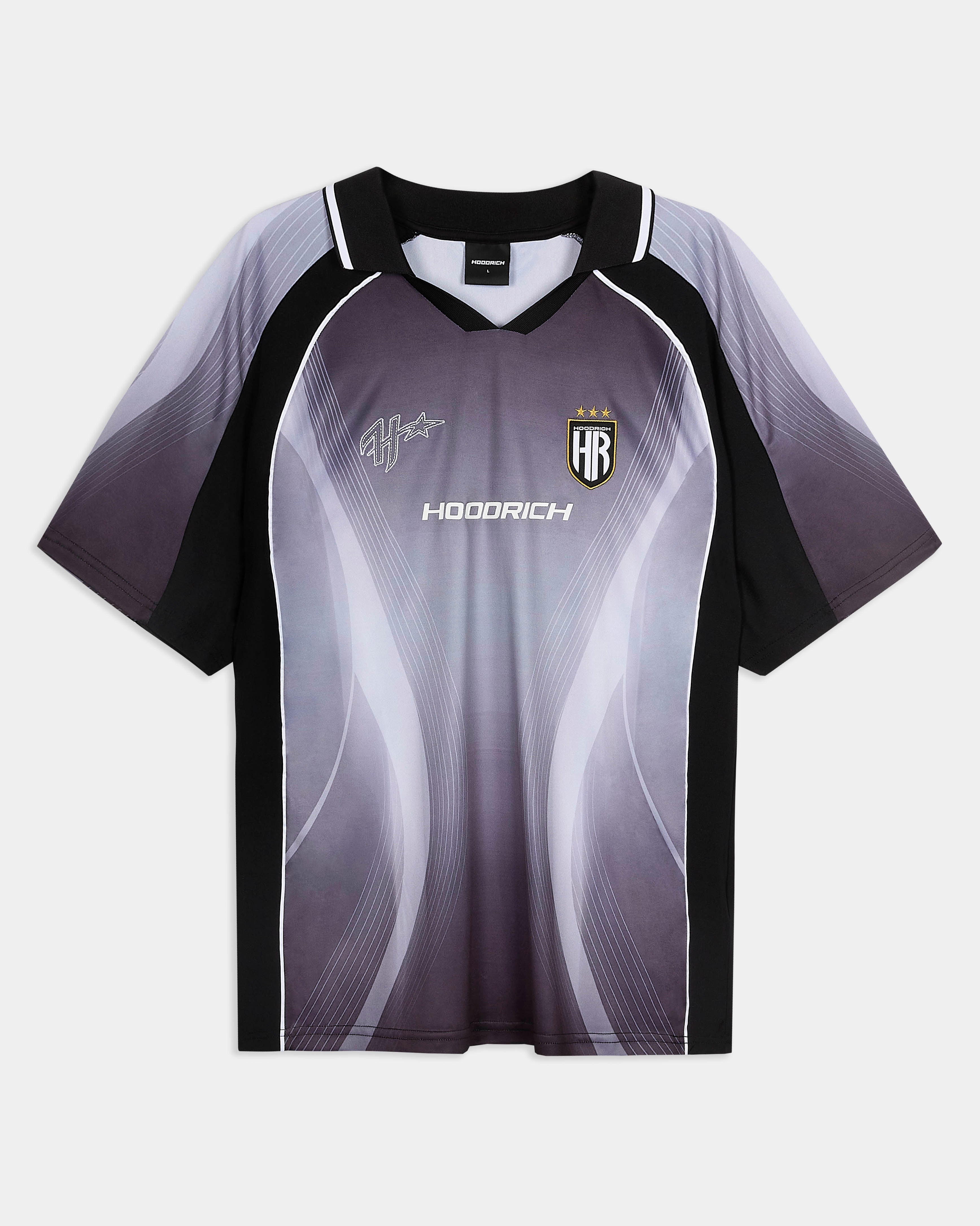 Gray and black sports jersey with branding on a white background