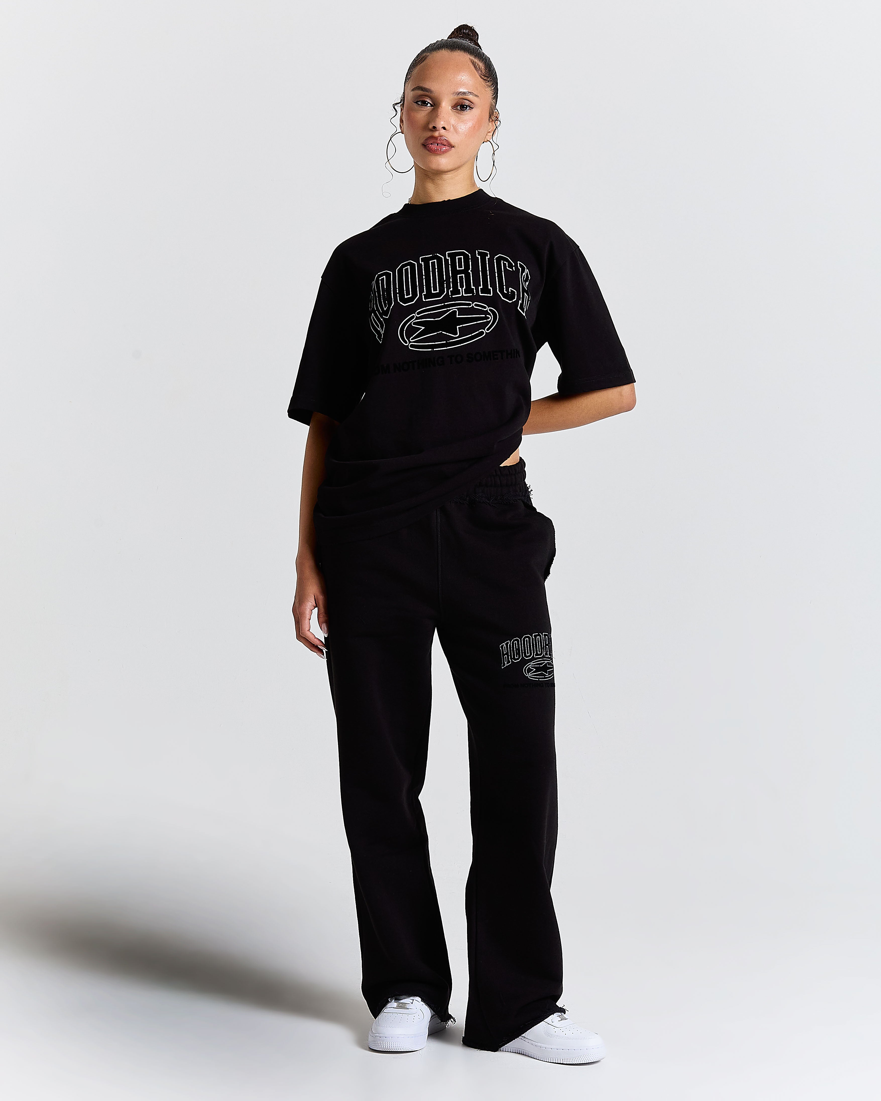 Fray Wide Leg Jogger - Black