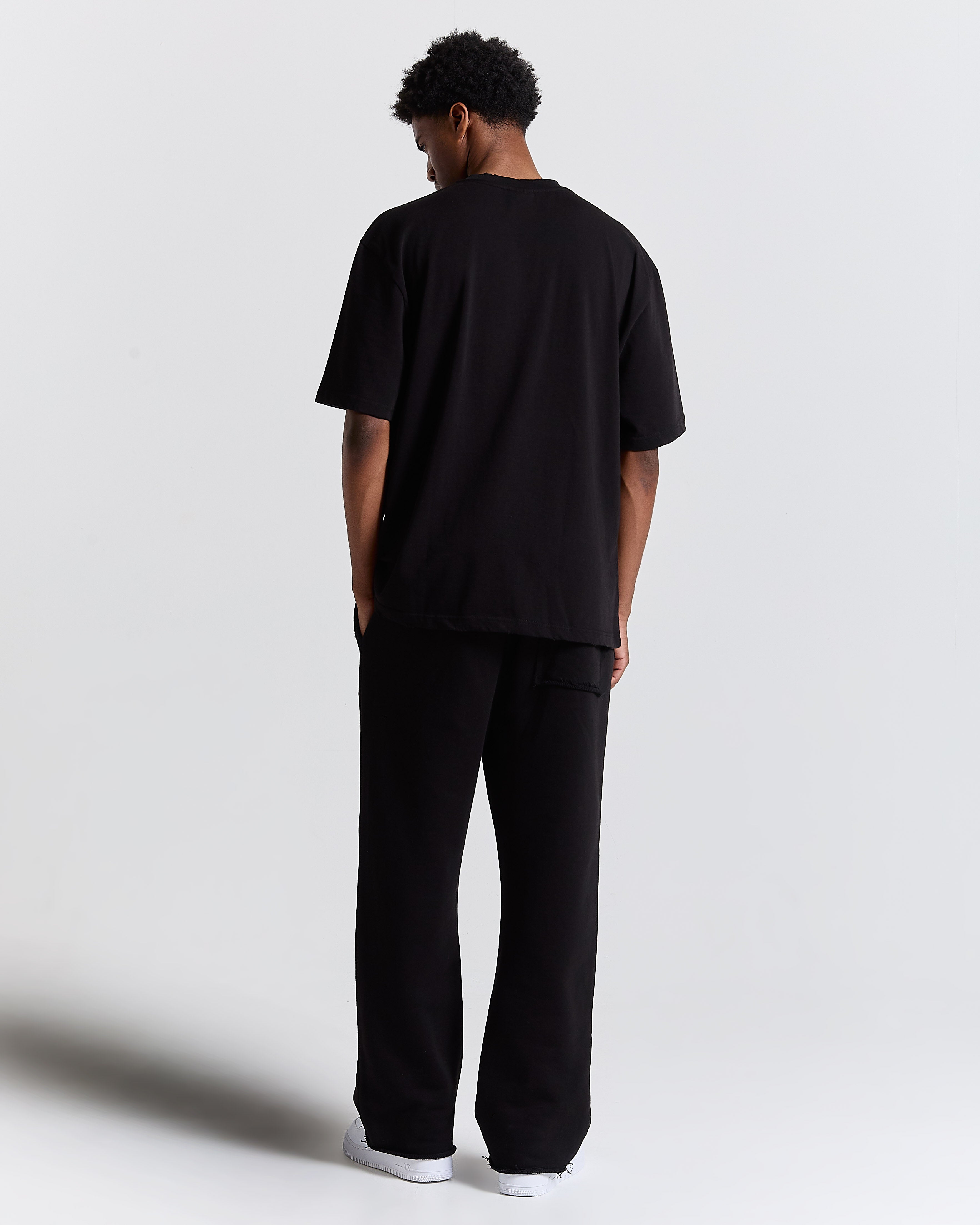 Fray Wide Leg Jogger - Black