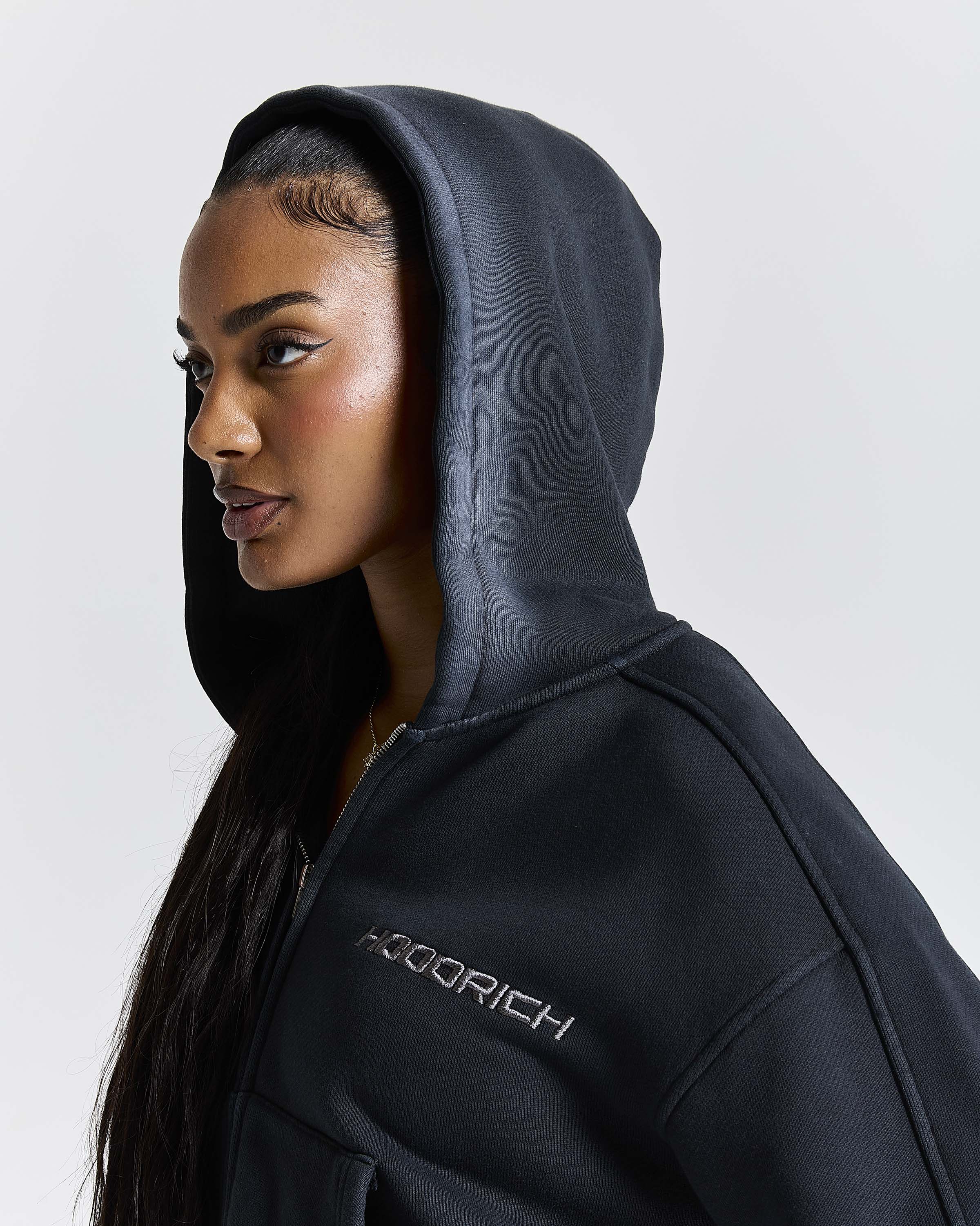 Women's Ghost Boxy Fit Zip Hoodie - Black