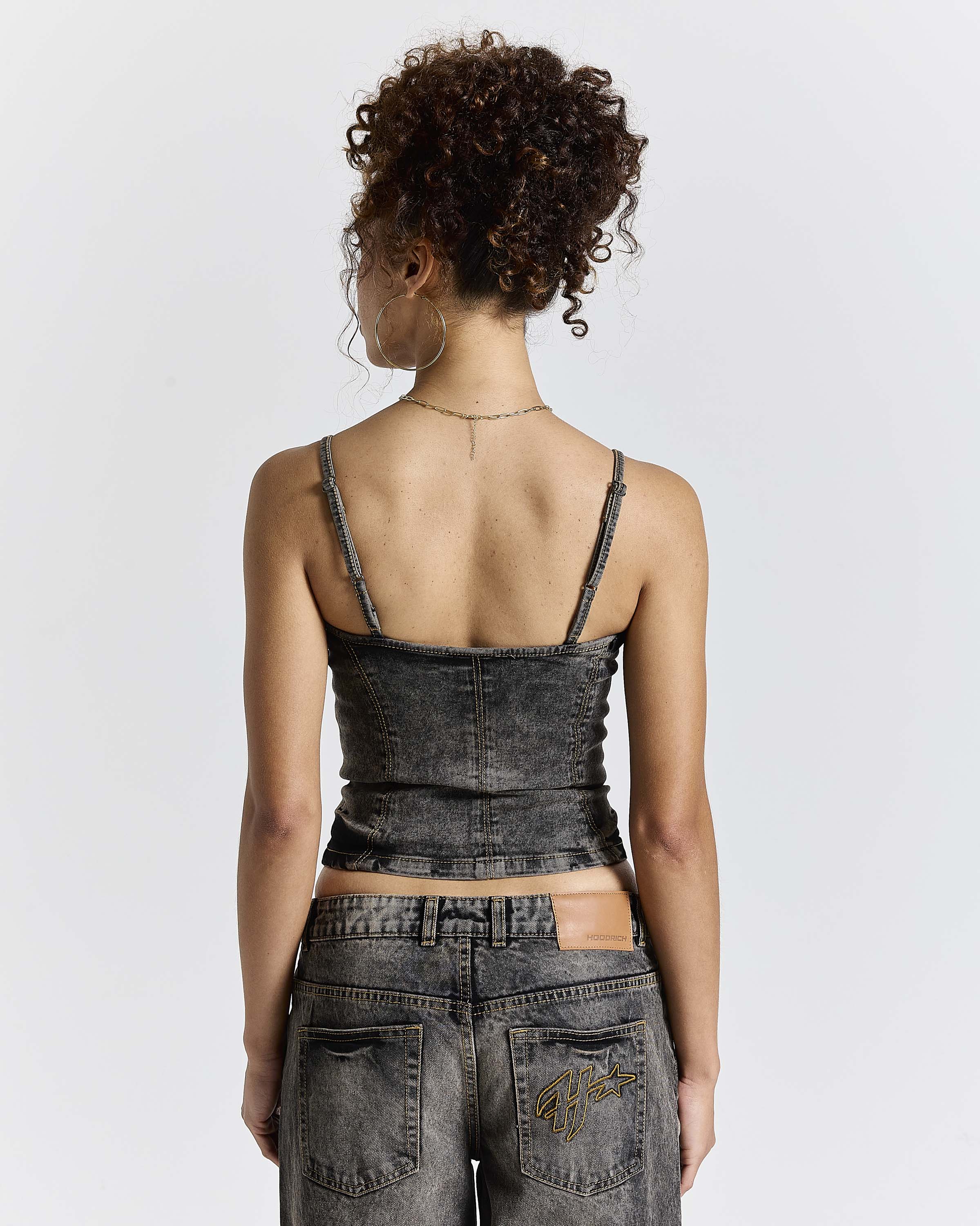 Shadow Rust Denim Corset Top - Black Wash