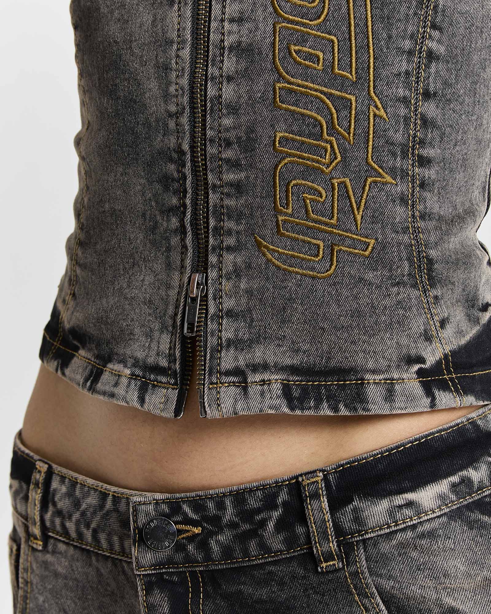 Shadow Rust Denim Corset Top - Black Wash