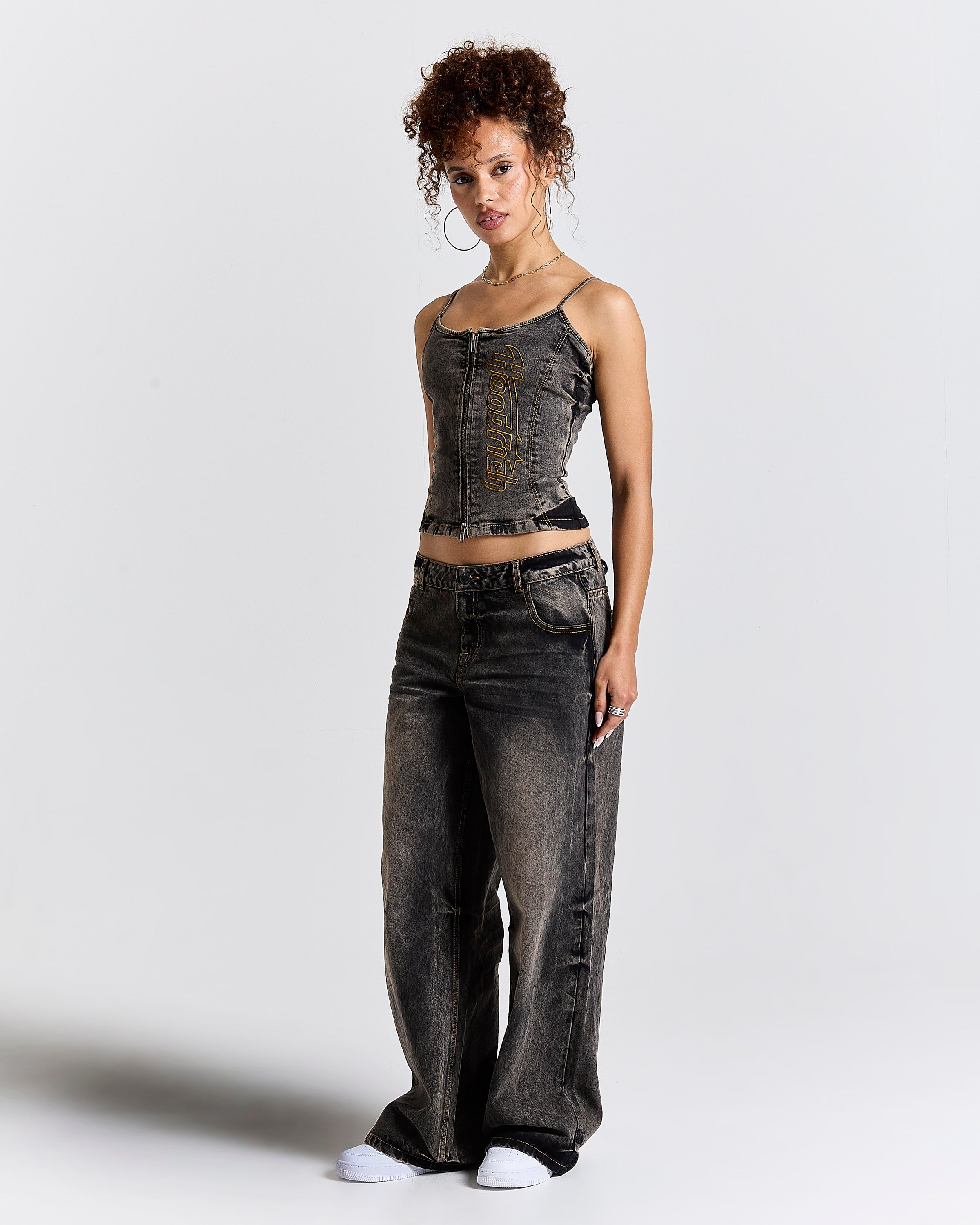 Shadow Rust Denim Corset Top - Black Wash