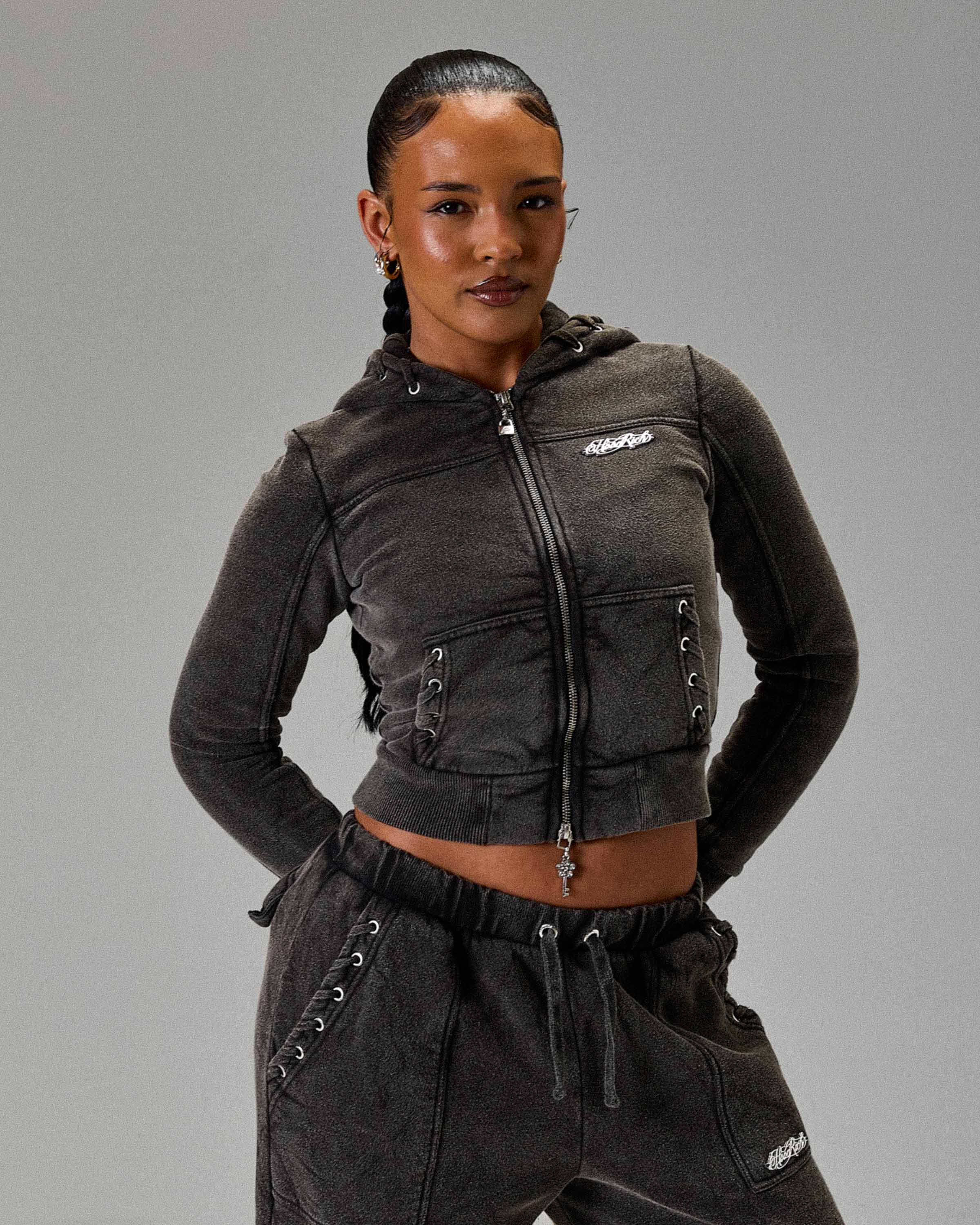 The Winner's Circle Token Slim Zip Hoodie - Washed Black