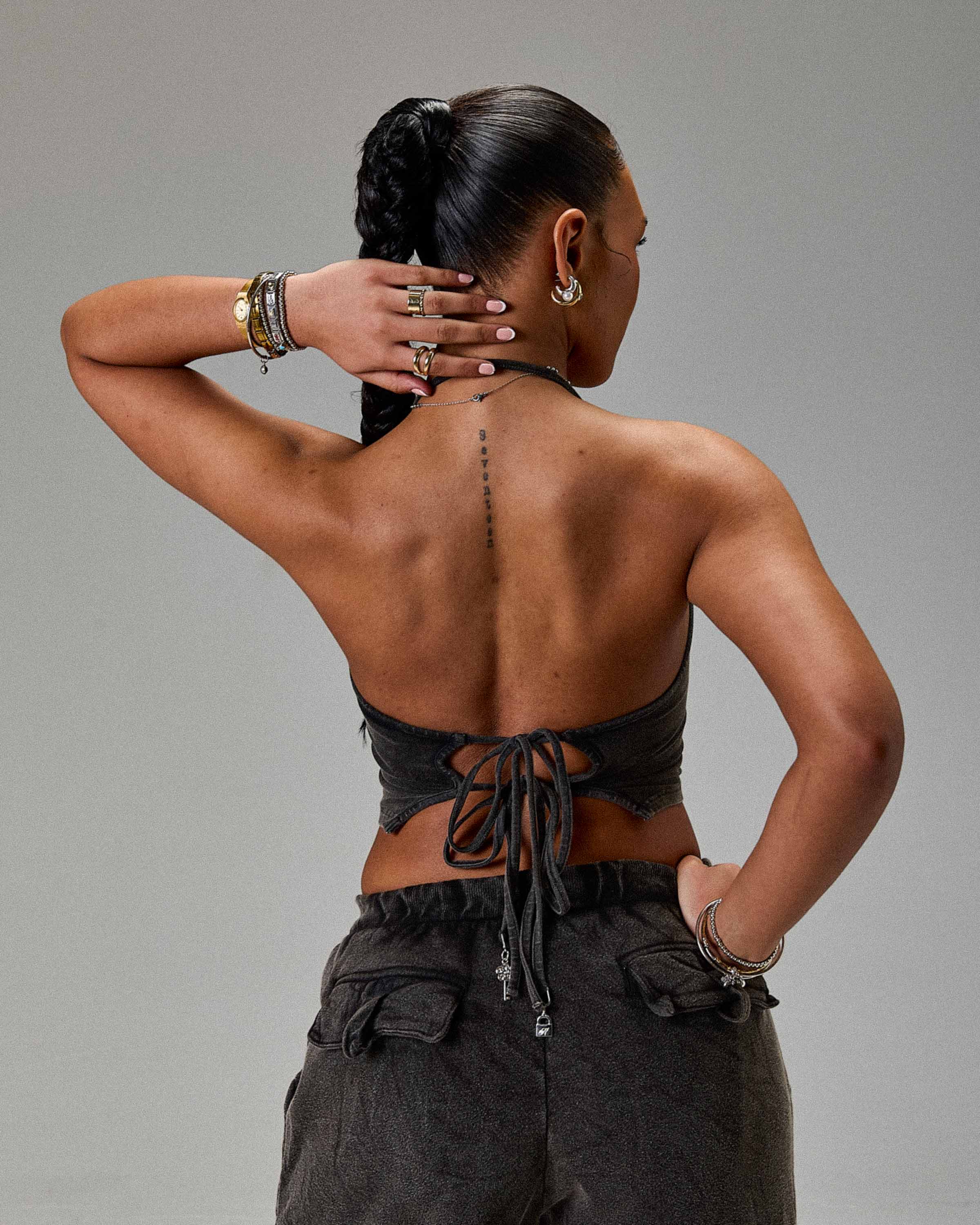 The Winner's Circle Token Tie Back Halter Top - Washed Black