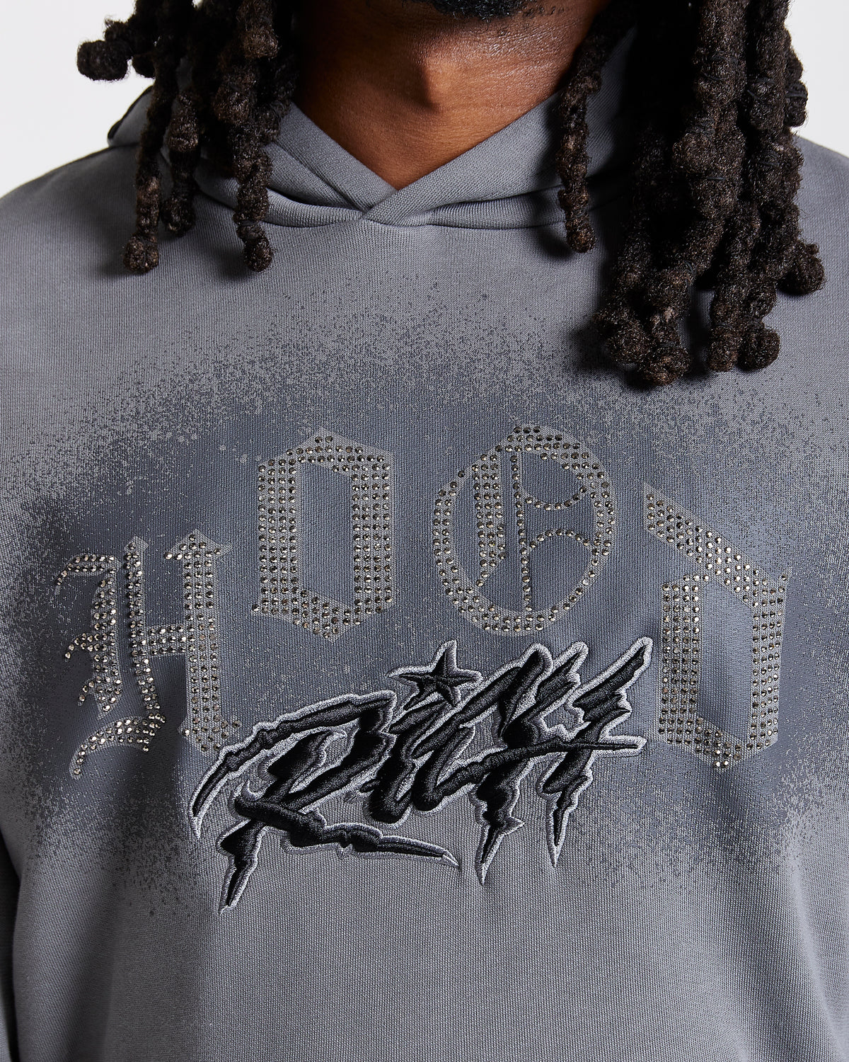Men's Iron Oversized Full Tracksuit - Grey/Rhinestones