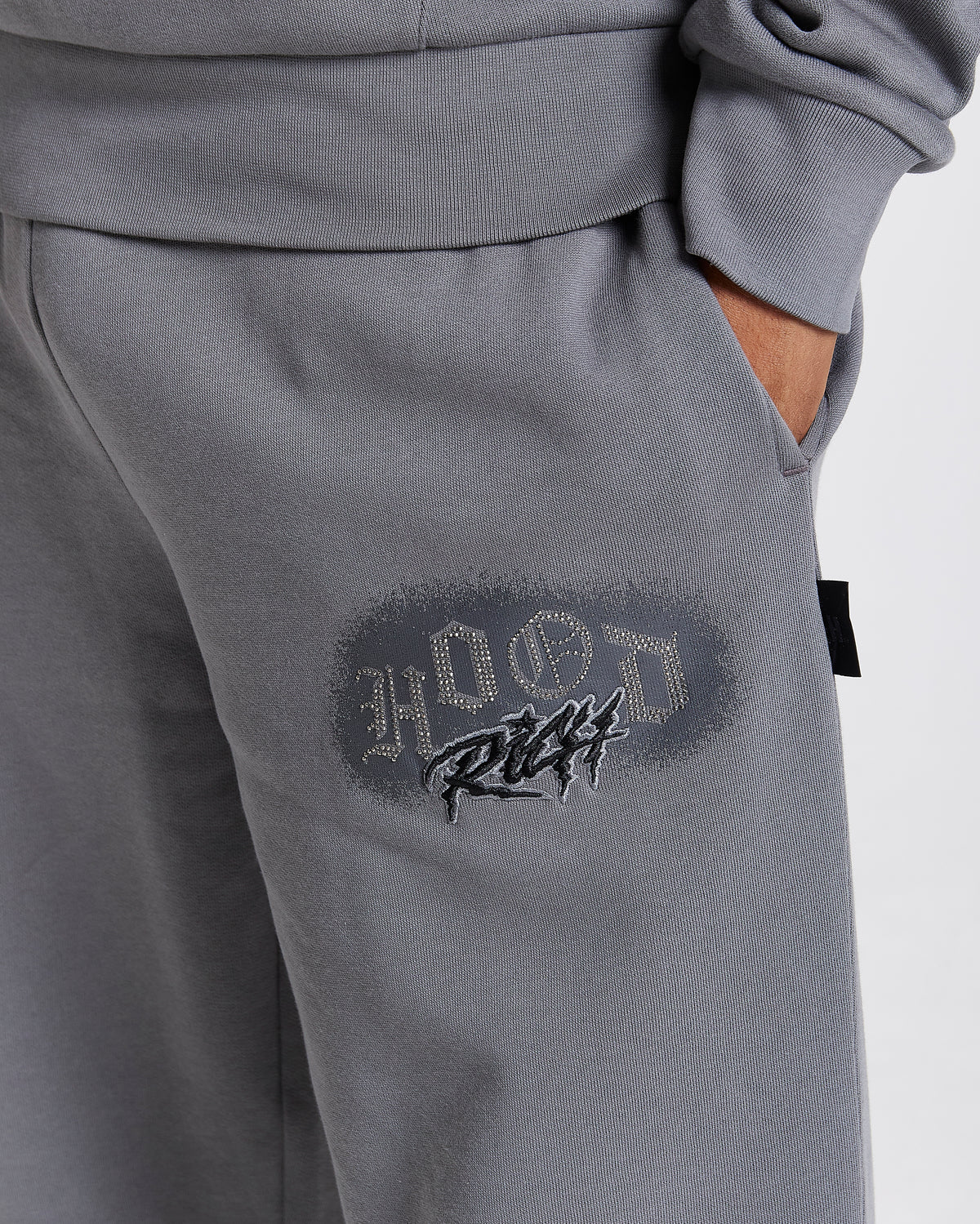 Men's Iron Oversized Full Tracksuit - Grey/Rhinestones