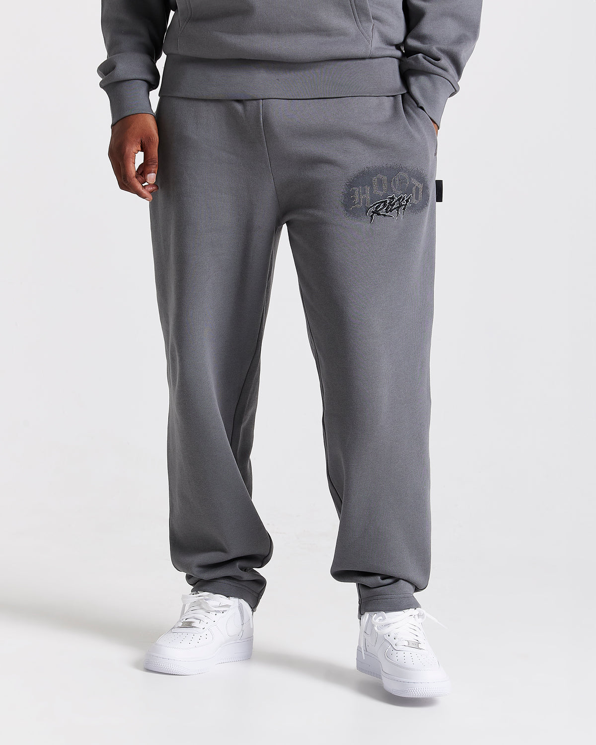Men's Iron Oversized Full Tracksuit - Grey/Rhinestones
