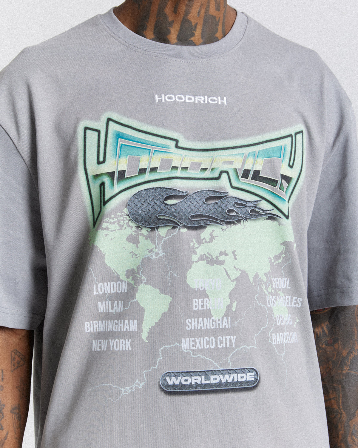 Oversized T-Shirt Worldwide - Γκρι/Λευκό/Πράσινο