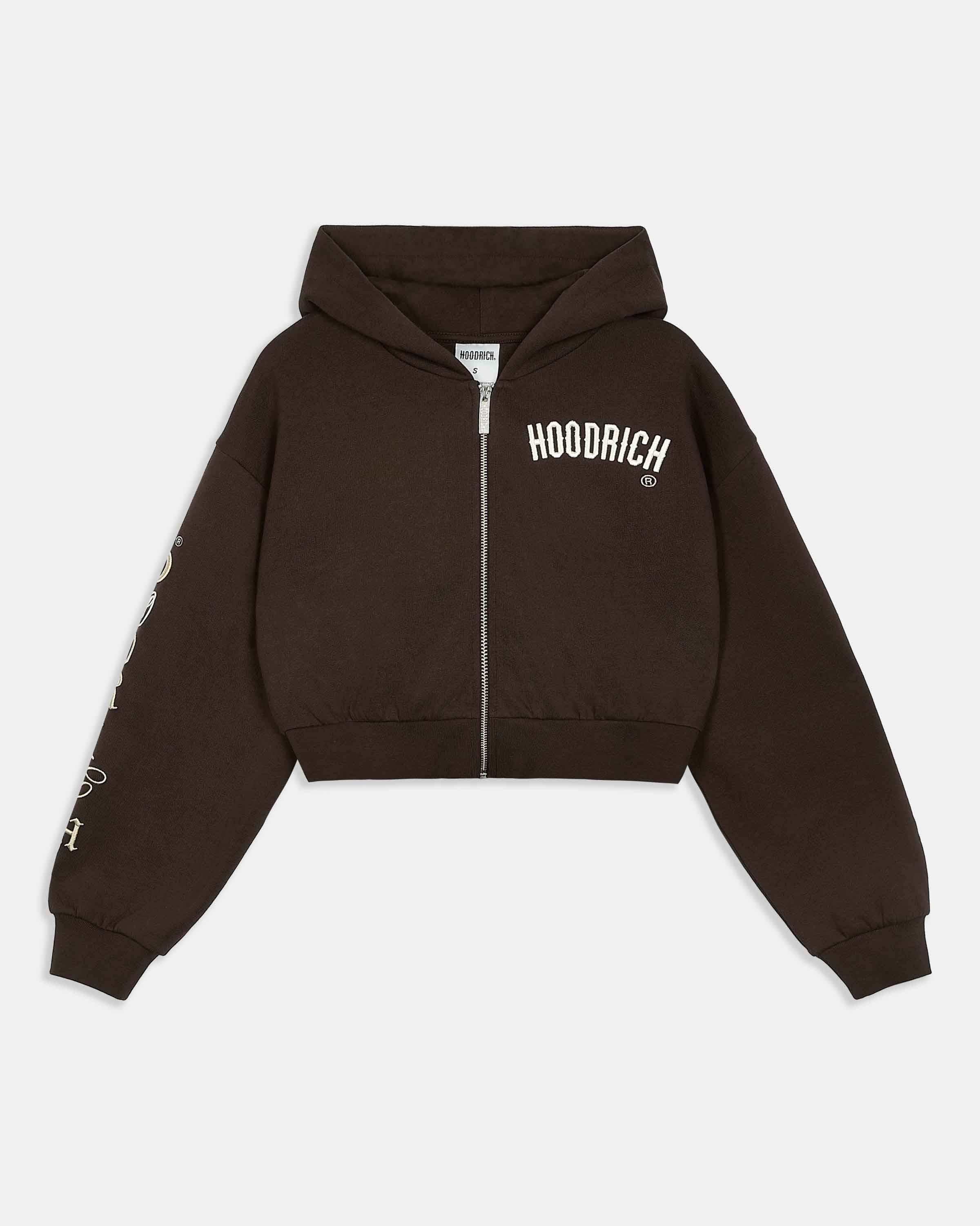 Calor Cropped Zip Hoodie - Brown/White