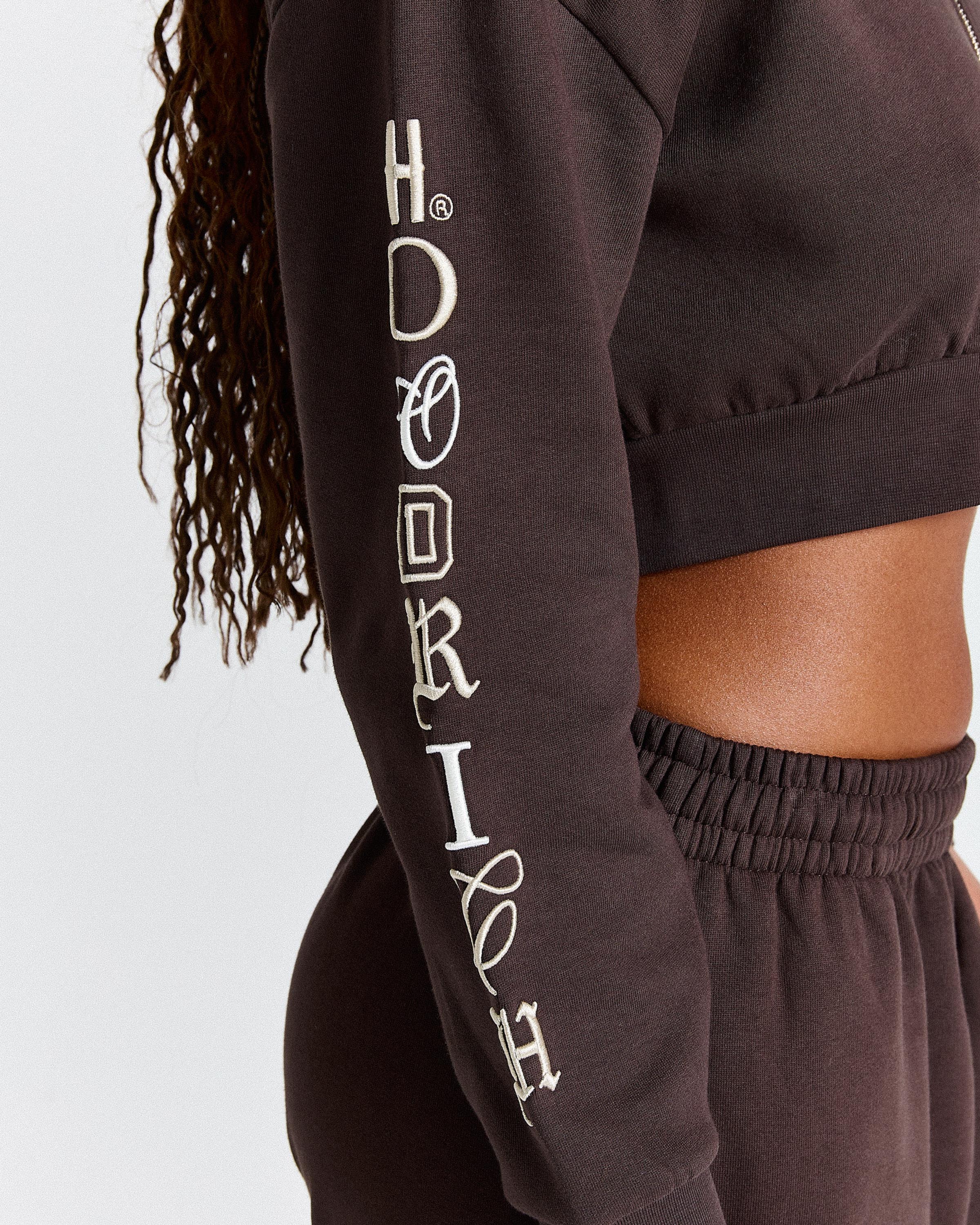 Calor Cropped Zip Hoodie - Brown/White