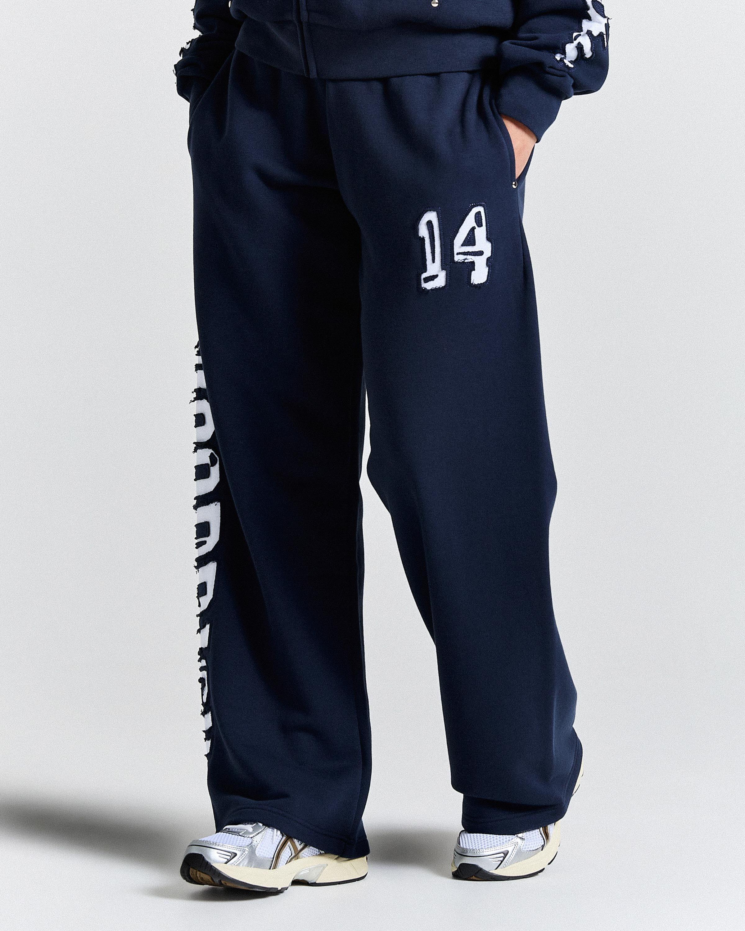 The Winner's Circle Siren Low Rise Oversize Wide Leg Joggers - Navy/Wh