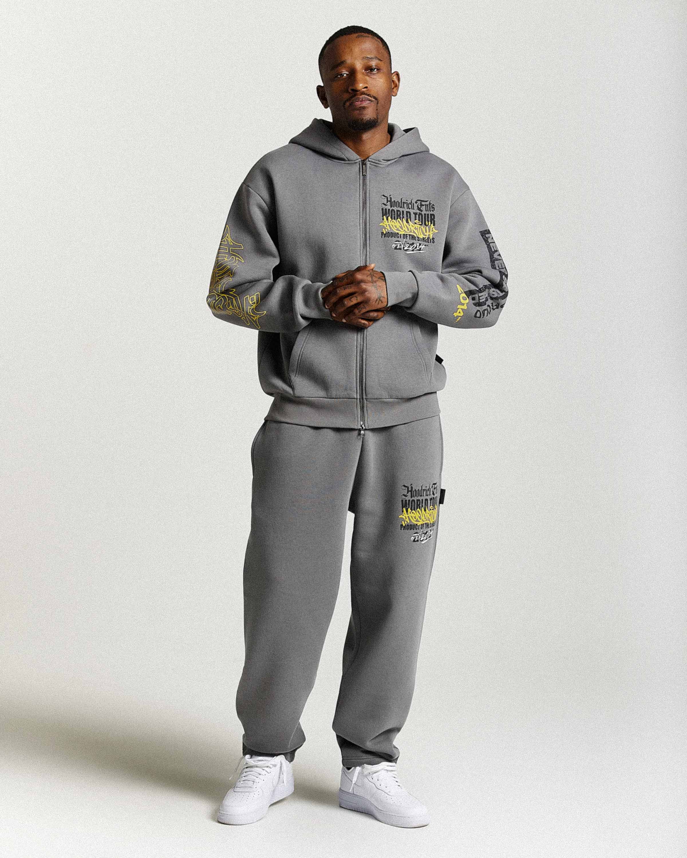 Stamp Tour Oversized Zip Hoodie - Grey/Black/Yellow