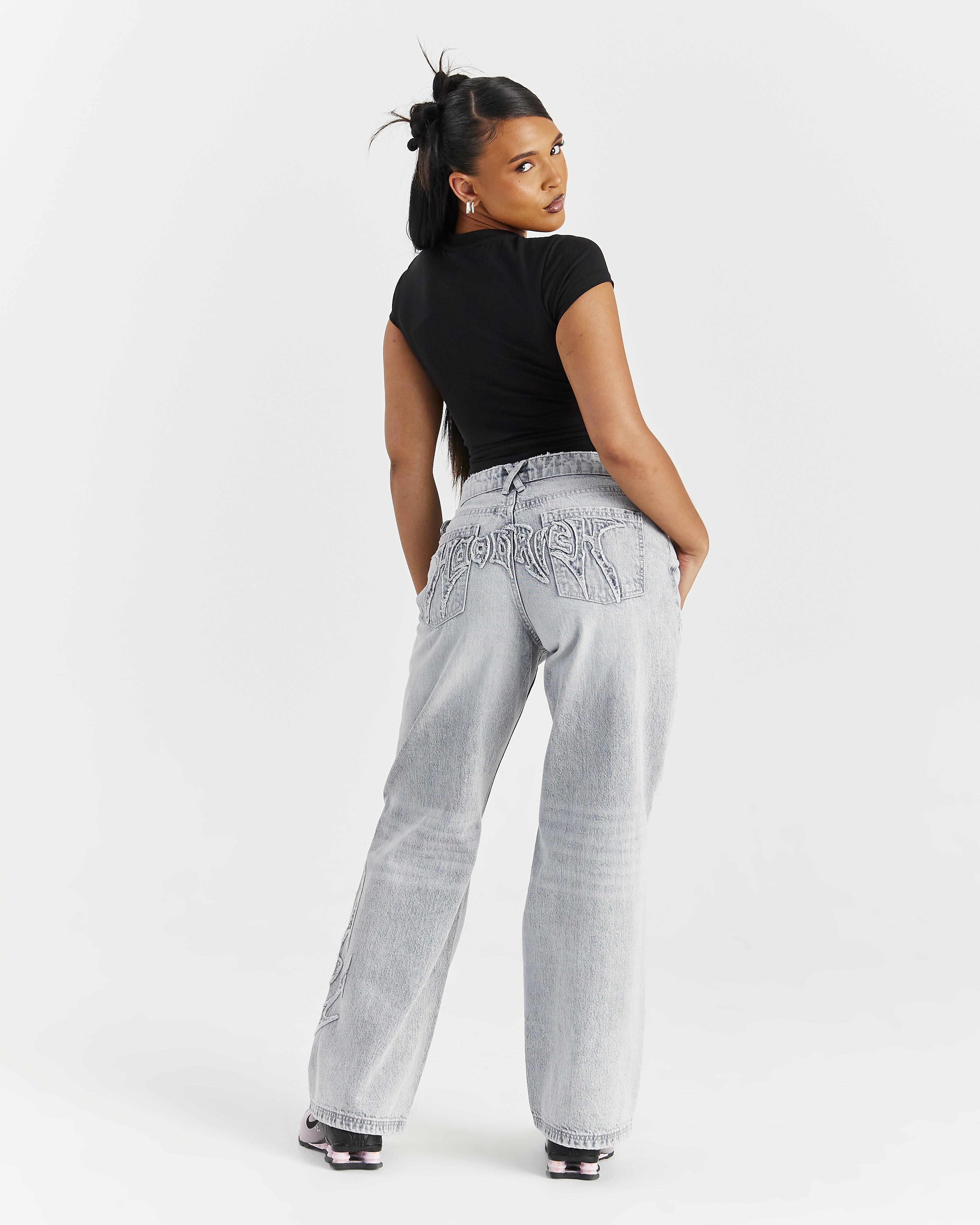 Spark Wide Leg Jeans - Light Grey Wash