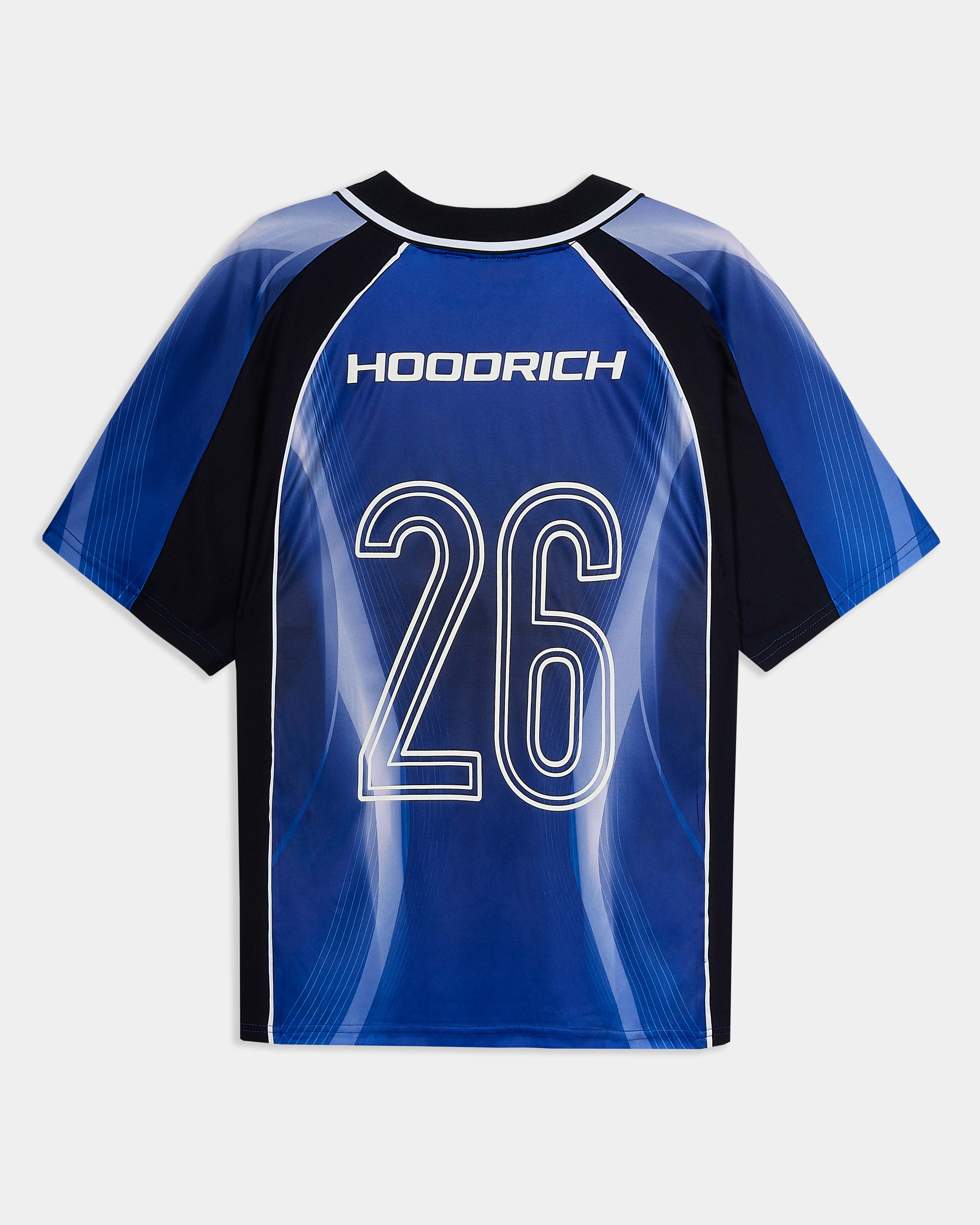 Blue sports jersey with black accents and the number 26 on a white background