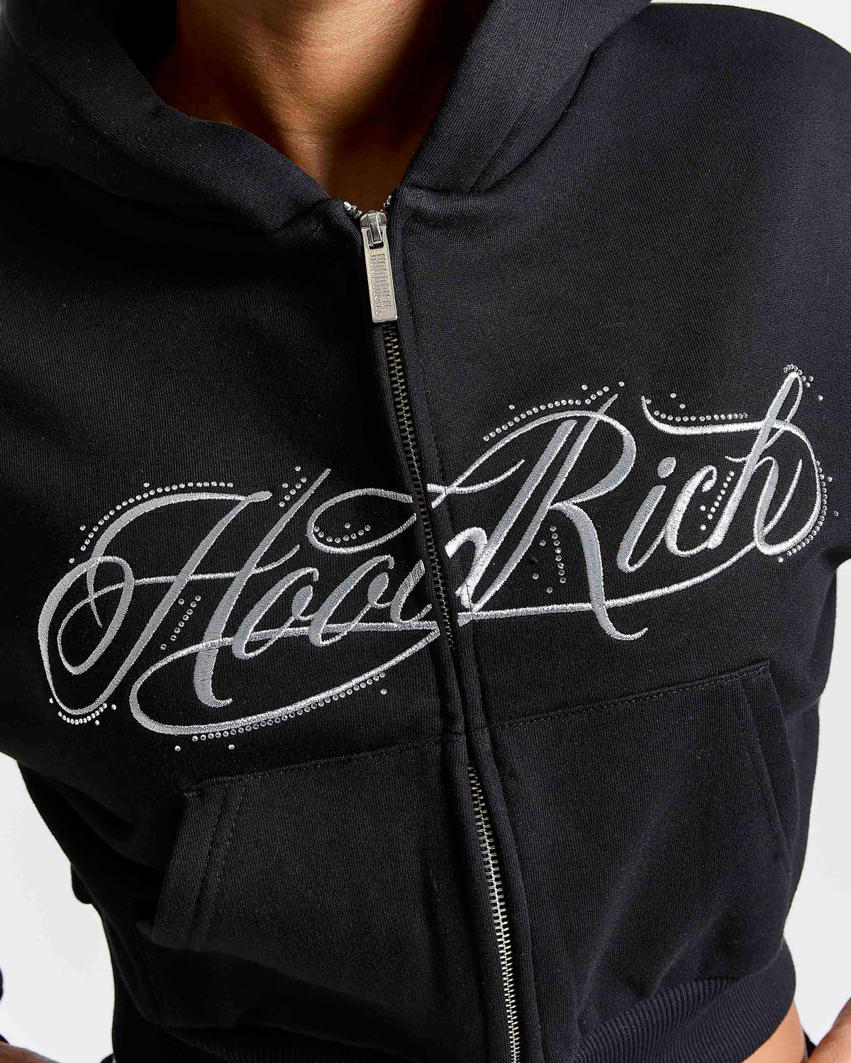 Solace Boxy Zip Hoodie - Black/Silver Rhinestone