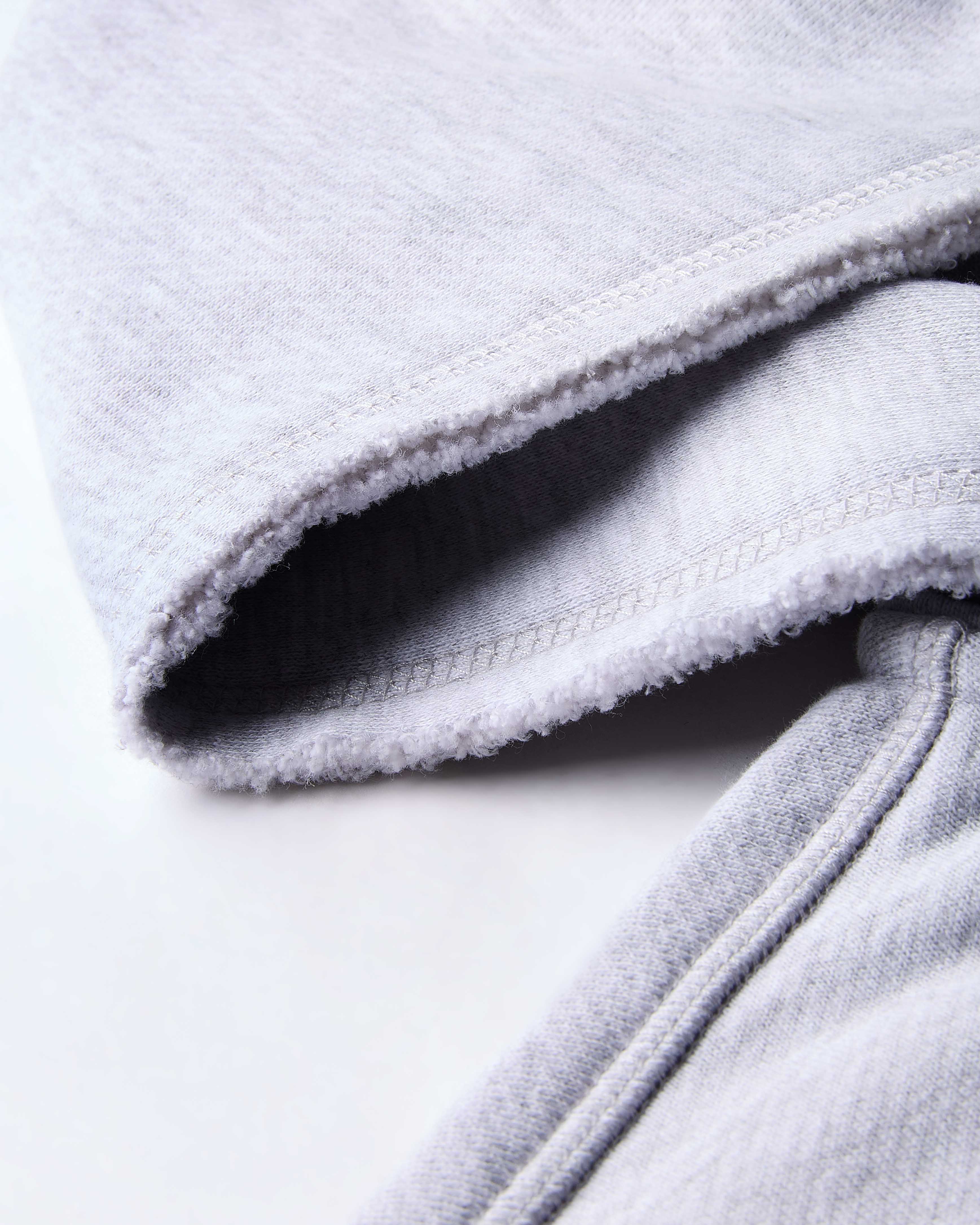 Close-up of a gray fleece fabric with a white background