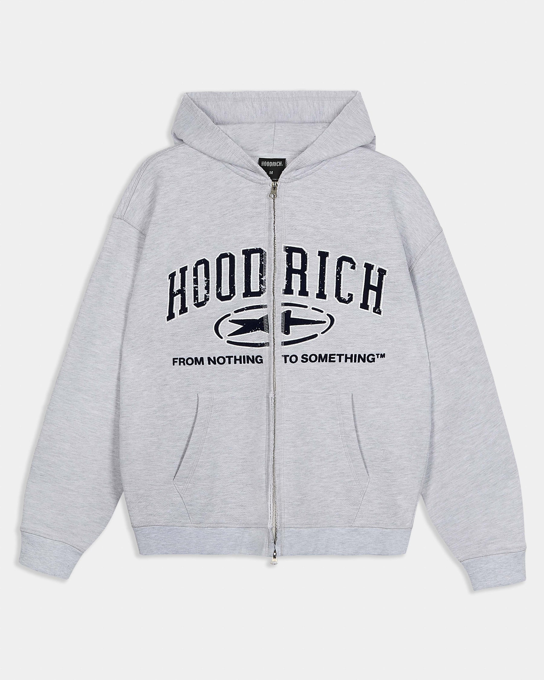 Fray Zip Relaxed Fit Hoodie - Grey Marl