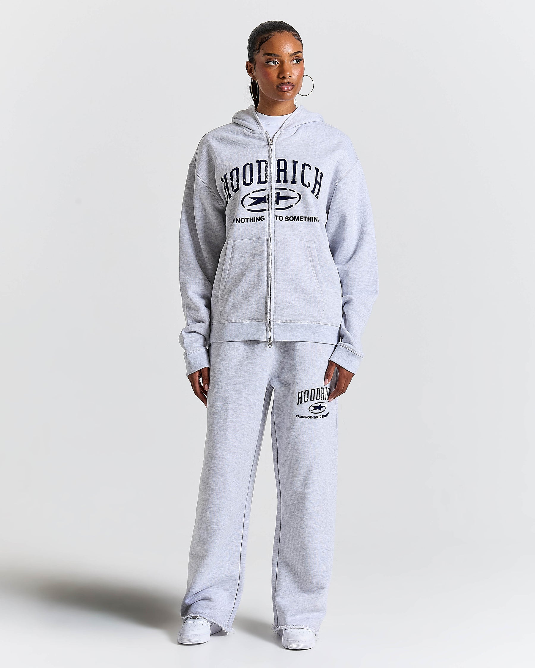 Fray Zip Relaxed Fit Hoodie - Grey Marl