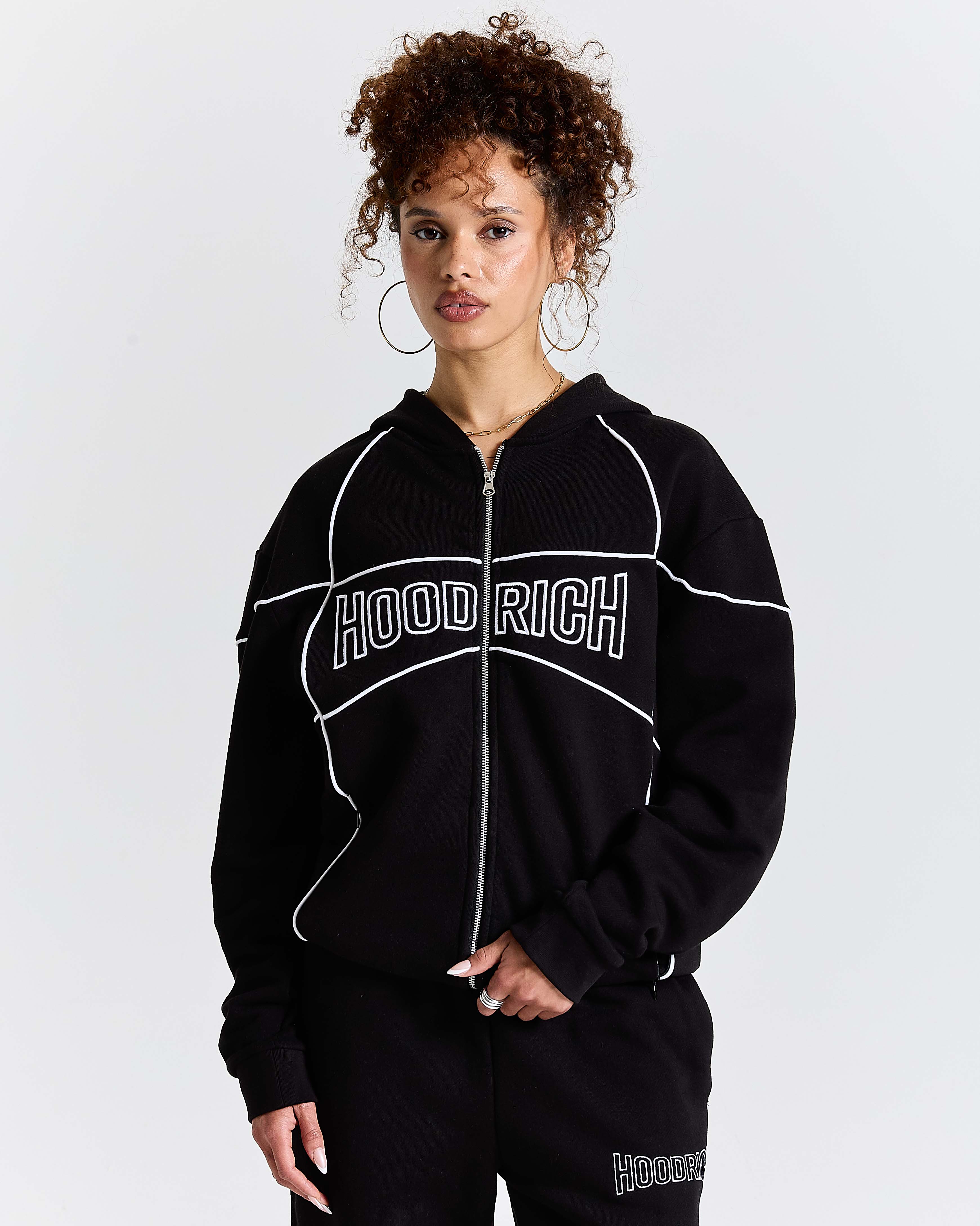 Trace Zip Relaxed Fit Hoodie - Black | Hoodrich UK