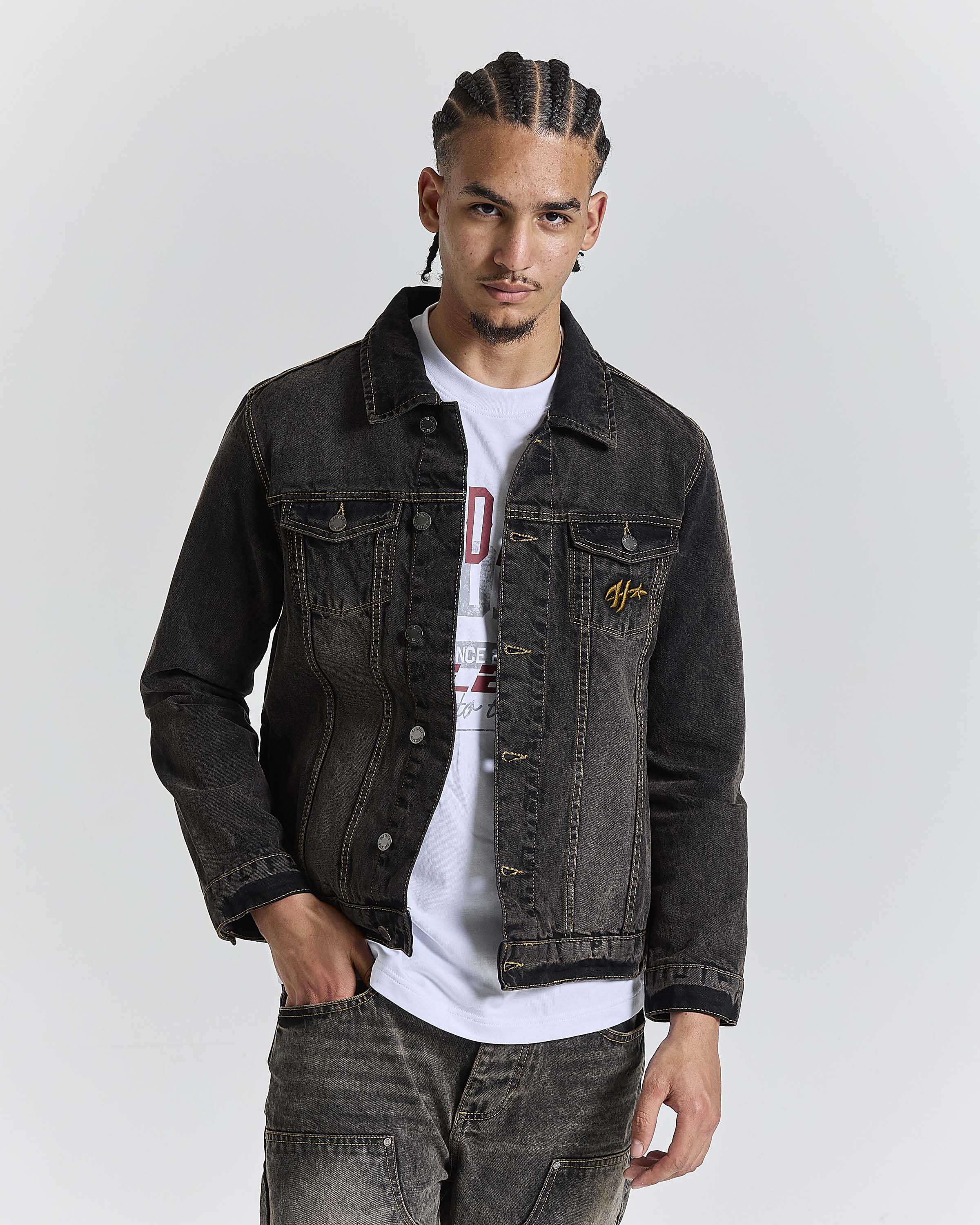 Shadow Rust Denim Trucker Jacket - Black Wash