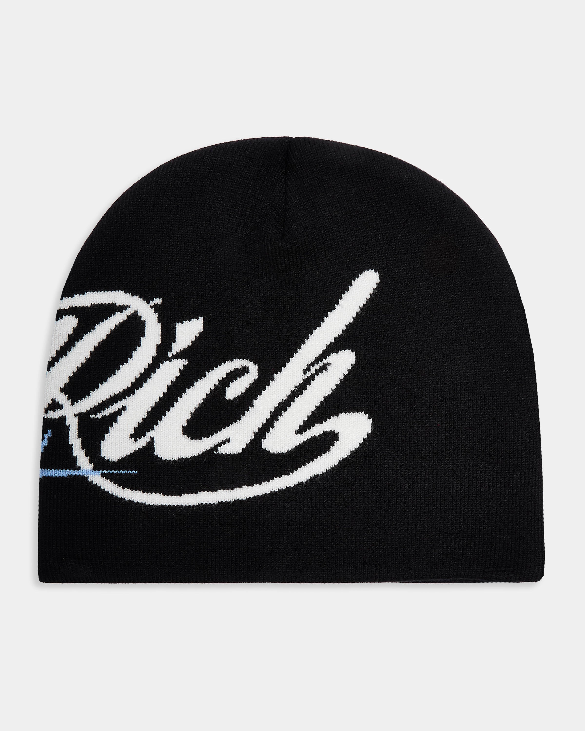 Black beanie with 'Rich' in white text on a light gray background