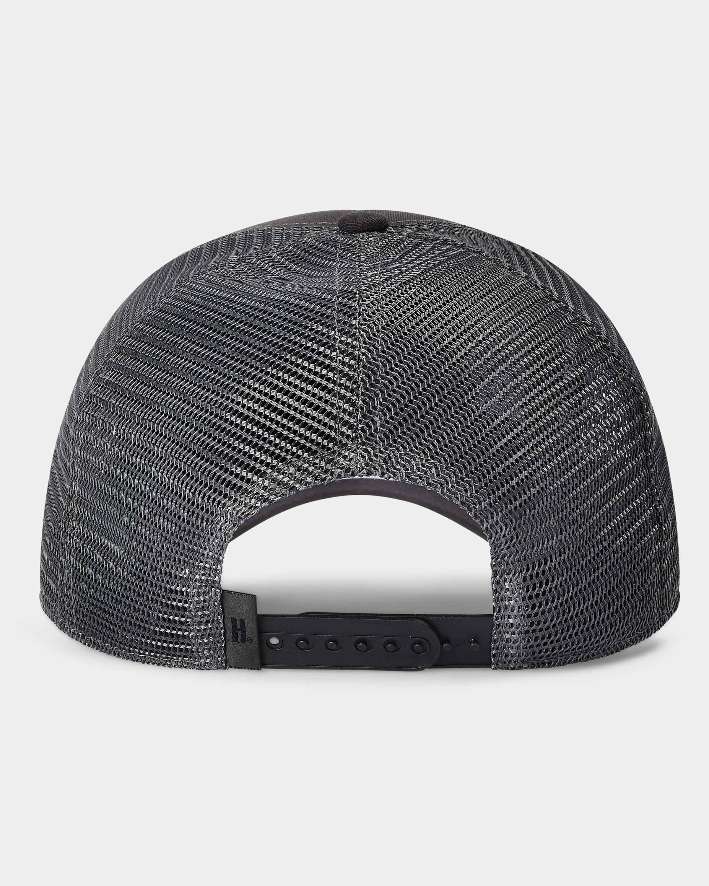 Back view of a gray mesh cap on a white background