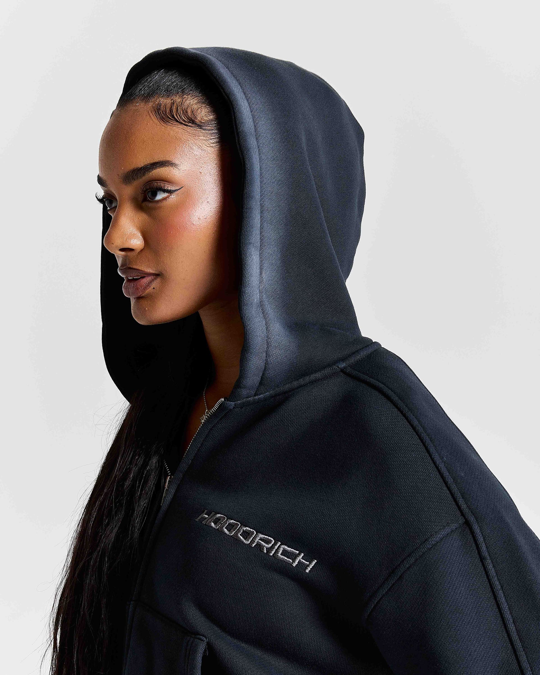 Women's Ghost Boxy Fit Zip Hoodie - Black
