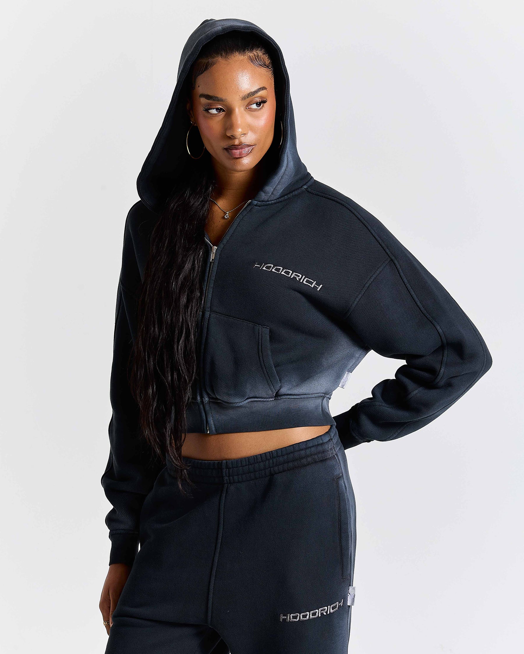 Women's Ghost Boxy Fit Zip Hoodie - Black
