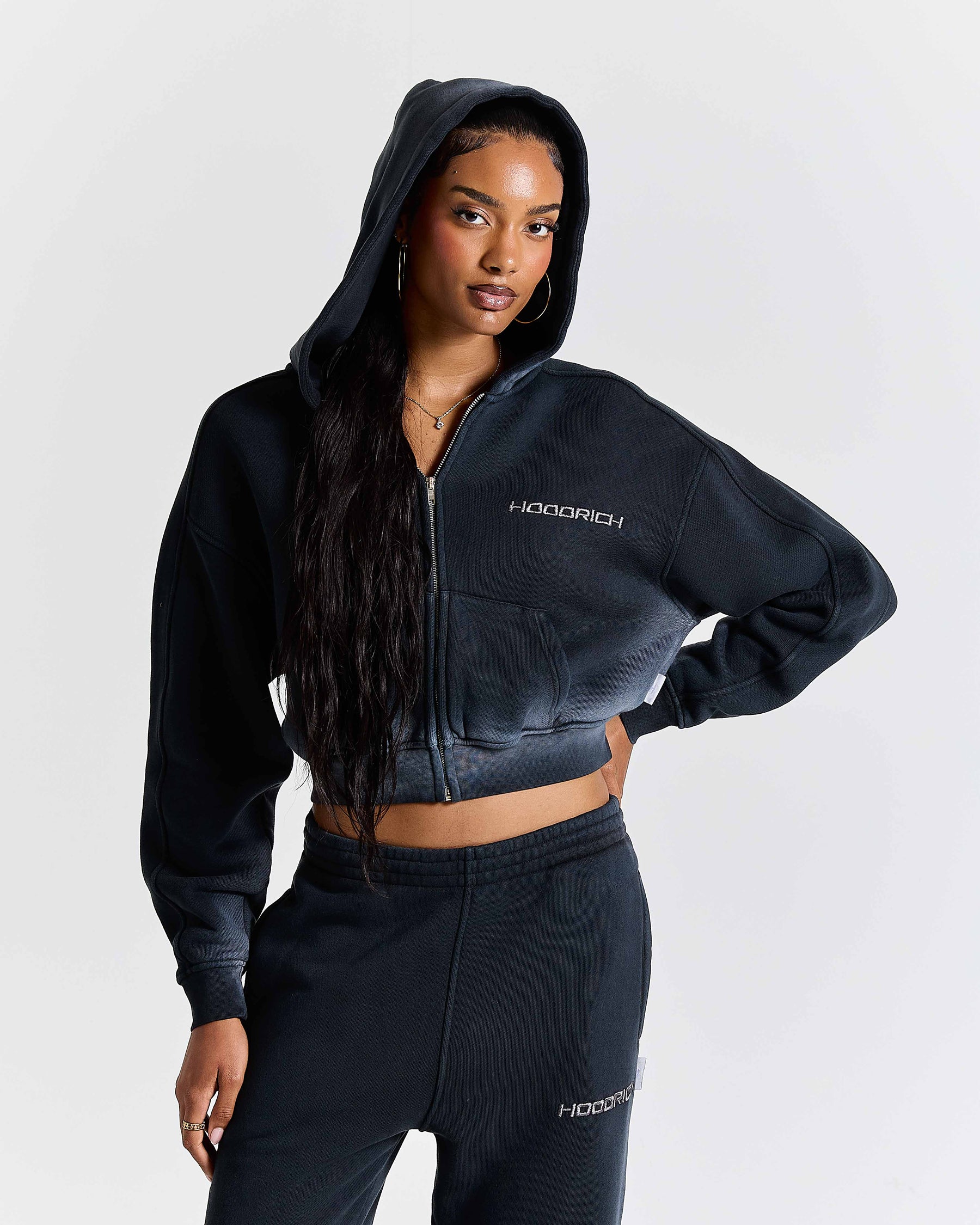 Women's Ghost Boxy Fit Zip Hoodie - Black