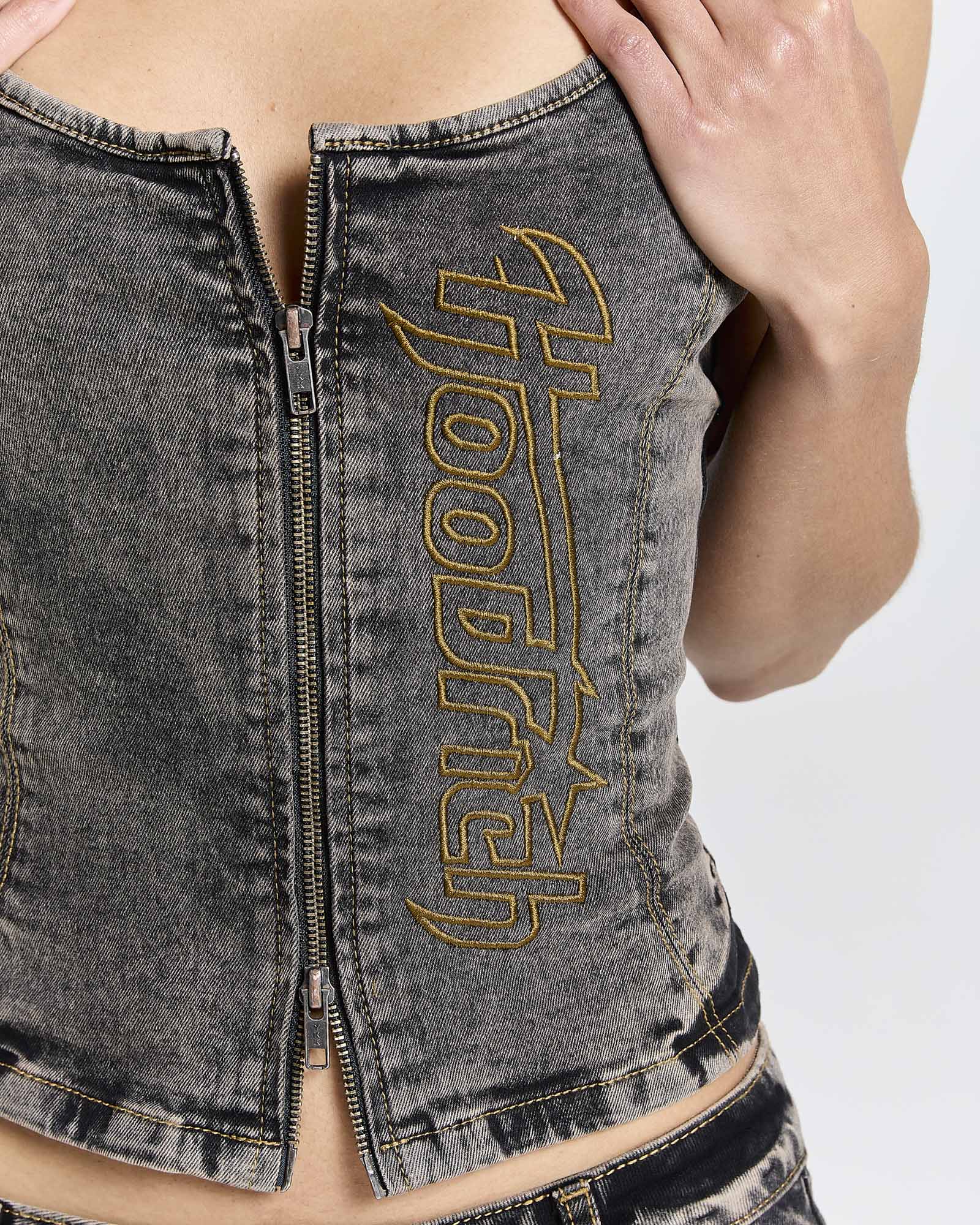 Shadow Rust Denim Corset Top - Black Wash