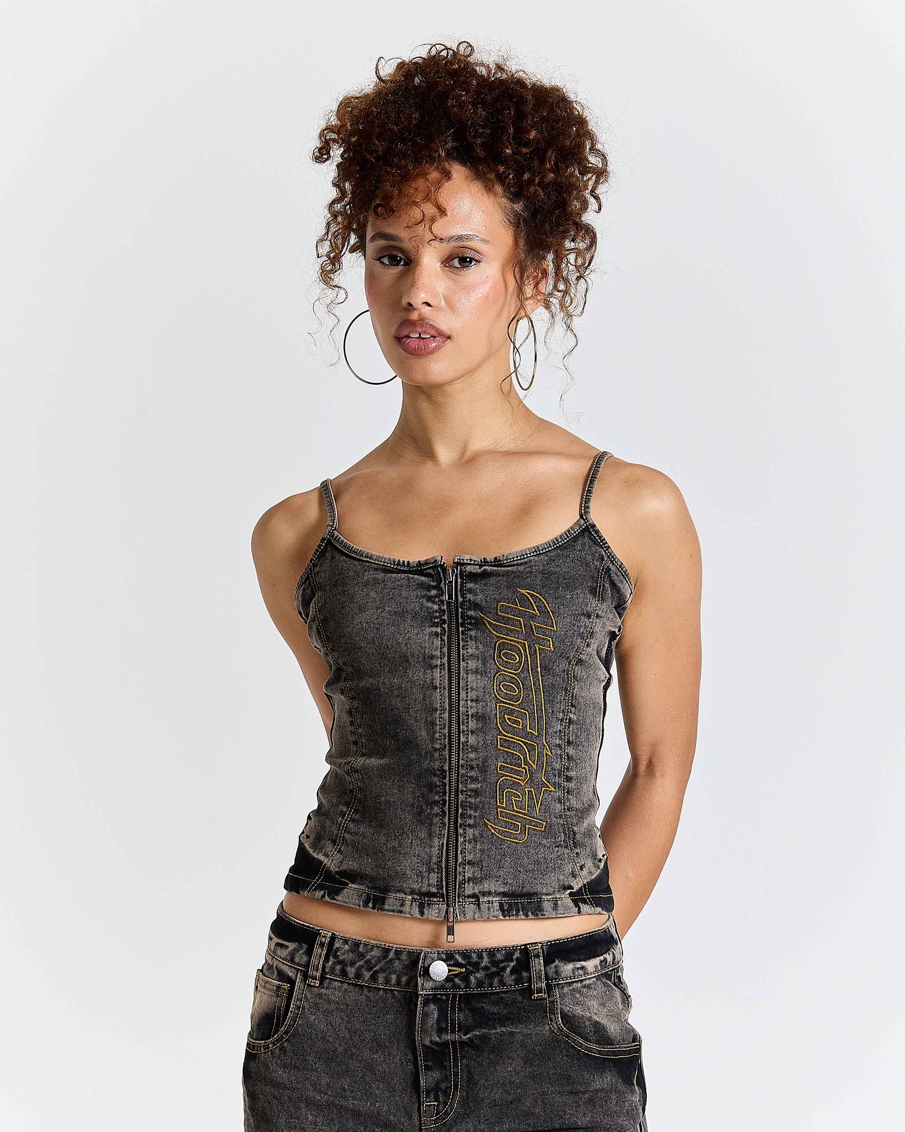 Shadow Rust Denim Corset Top - Black Wash