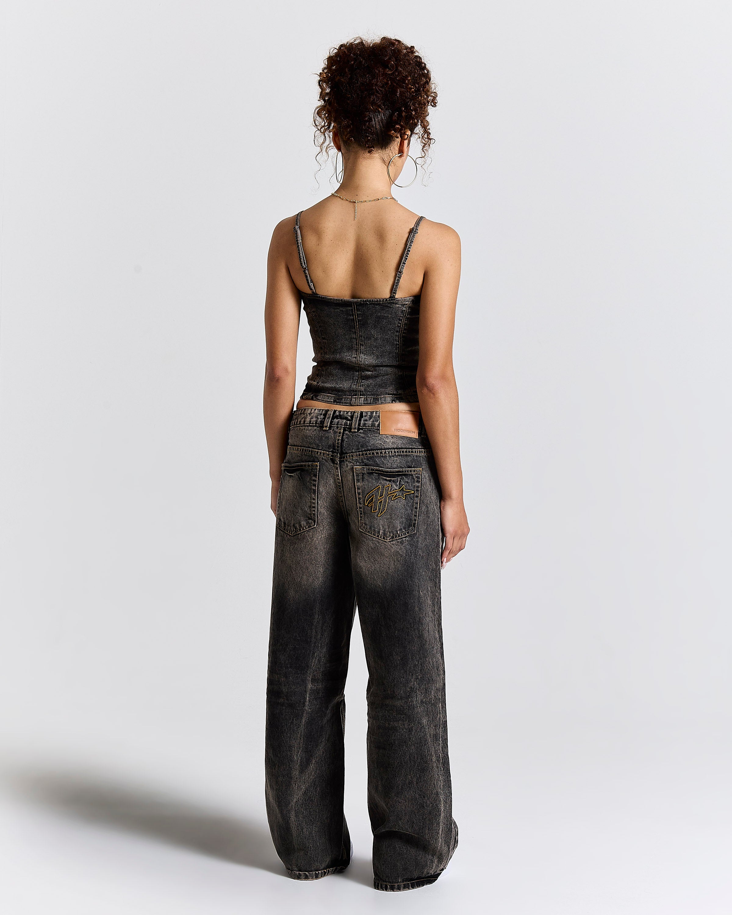 Shadow Rust Wide Leg Denim Jeans - Black Wash