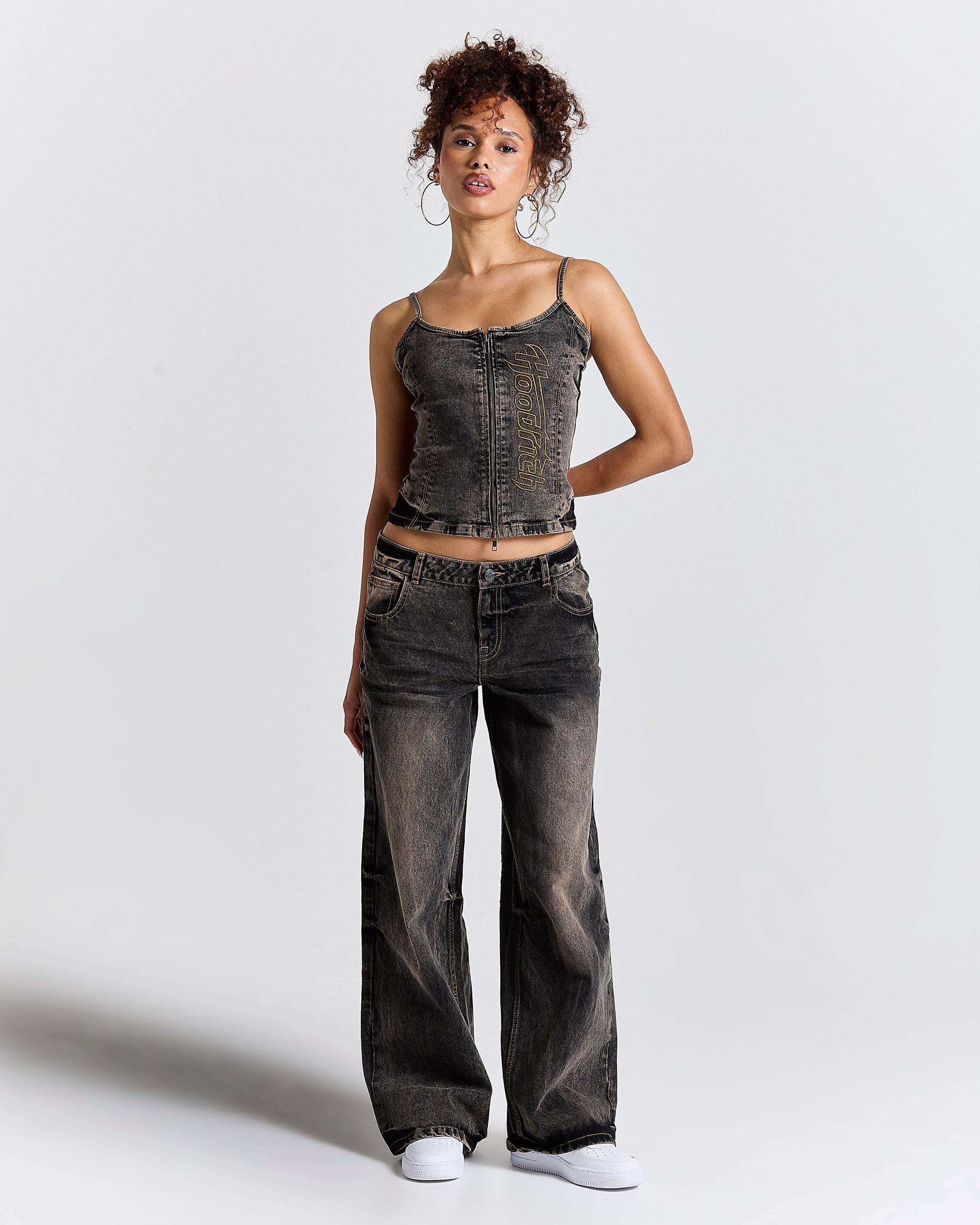 Shadow Rust Wide Leg Denim Jeans - Black Wash