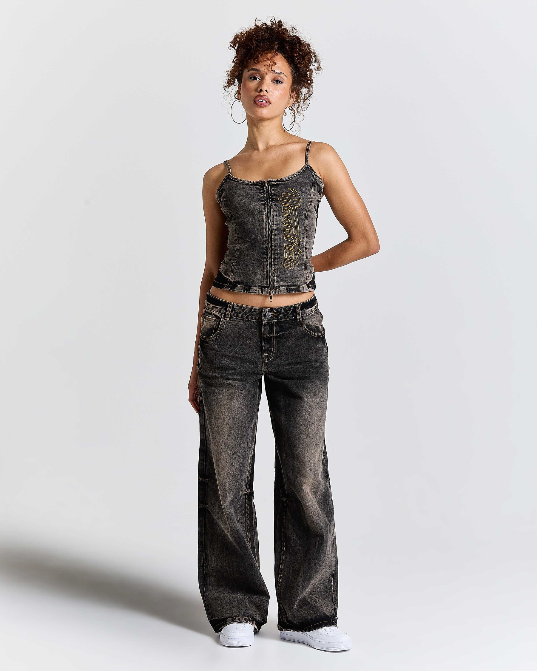 Shadow Rust Wide Leg Denim Jeans - Black Wash