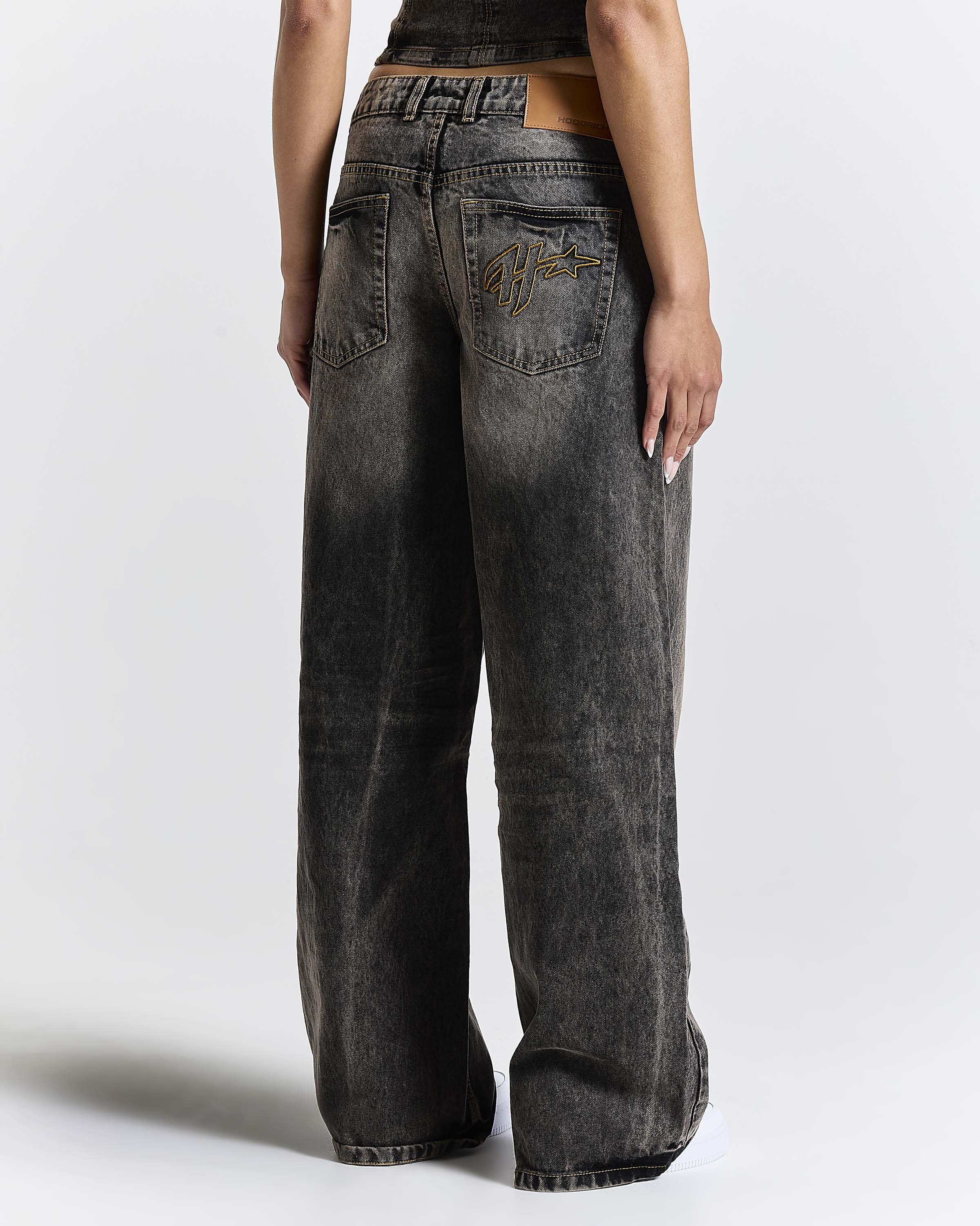 Shadow Rust Wide Leg Denim Jeans - Black Wash