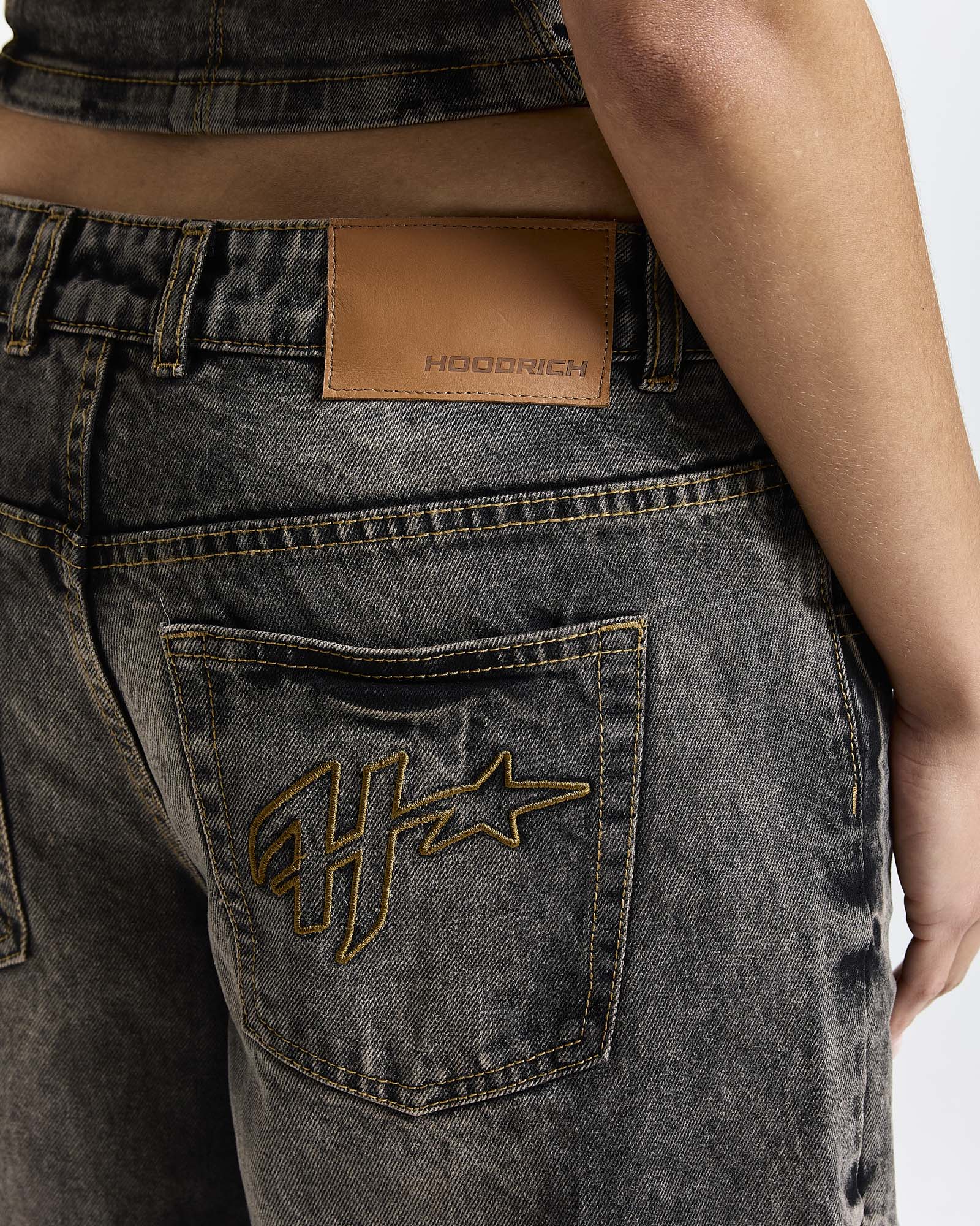 Shadow Rust Wide Leg Denim Jeans - Black Wash