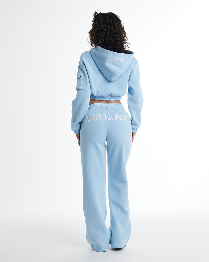 Blue and white cropped hoodie best sale