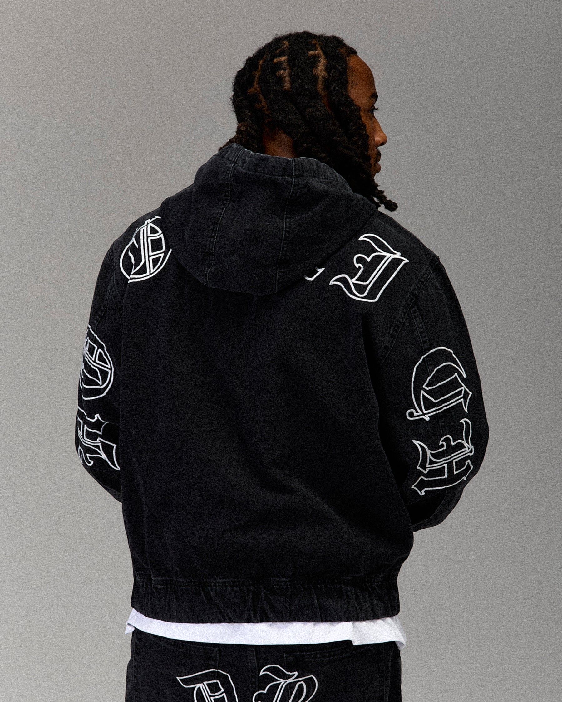 The Winner's Circle Denim Hooded Jacket - Black/White