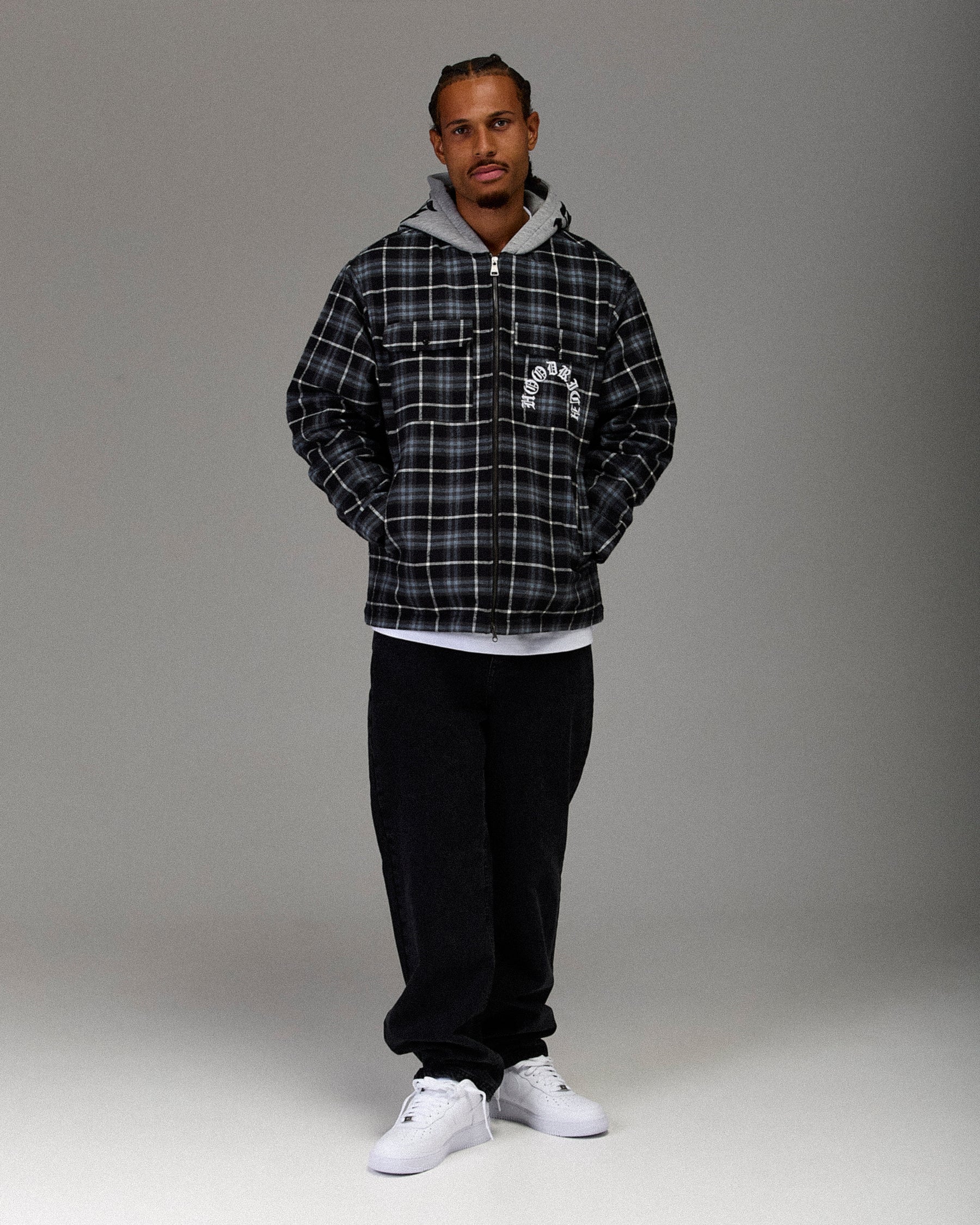 The Winner's Circle Hooded Plaid Shacket - Blue/Black