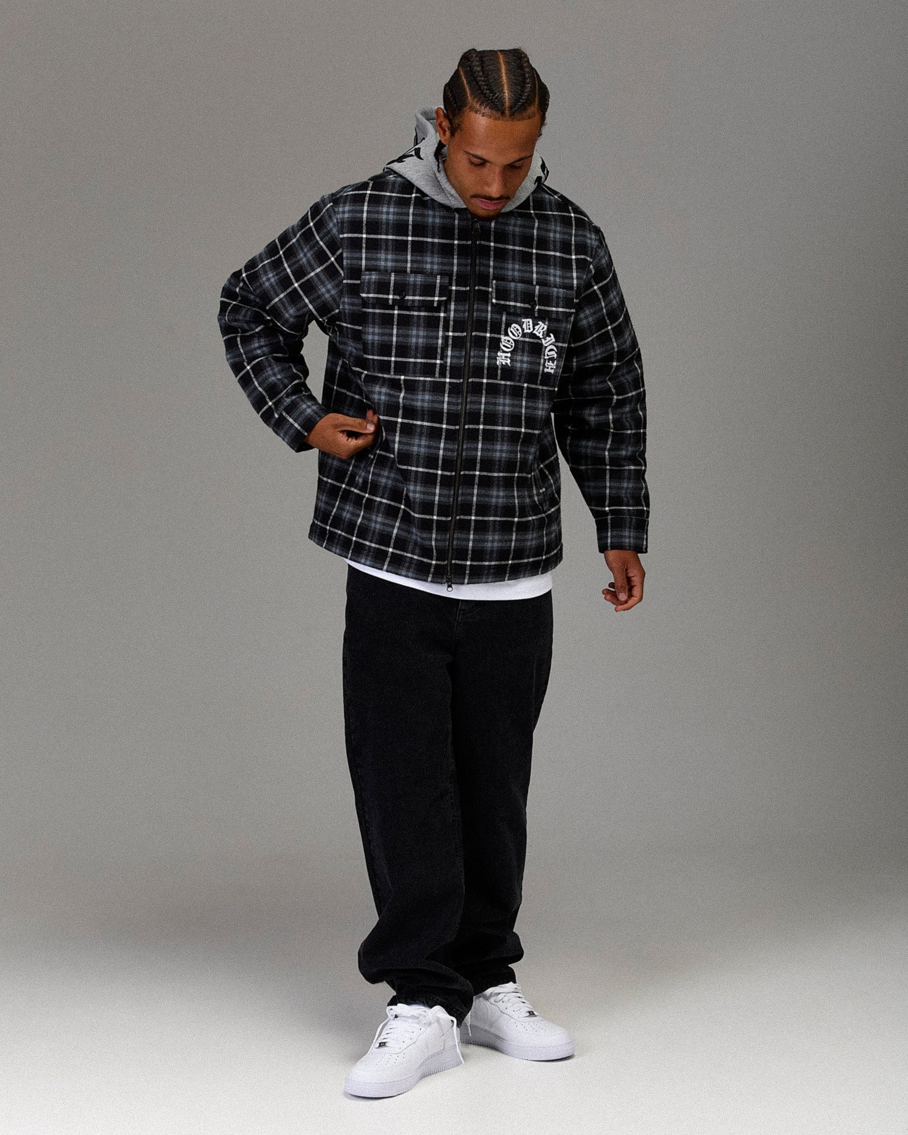 The Winner's Circle Hooded Plaid Shacket - Blue/Black