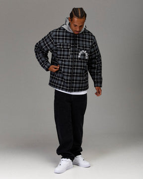 The Winner's Circle Hooded Plaid Shacket - Blue/Black