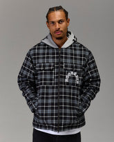 The Winner's Circle Hooded Plaid Shacket - Blue/Black