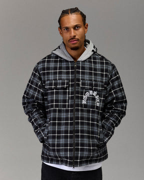 The Winner's Circle Hooded Plaid Shacket - Blue/Black
