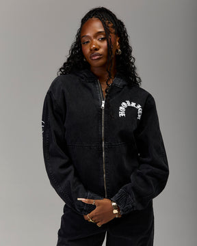 The Winner's Circle Denim Hooded Jacket - Black/White