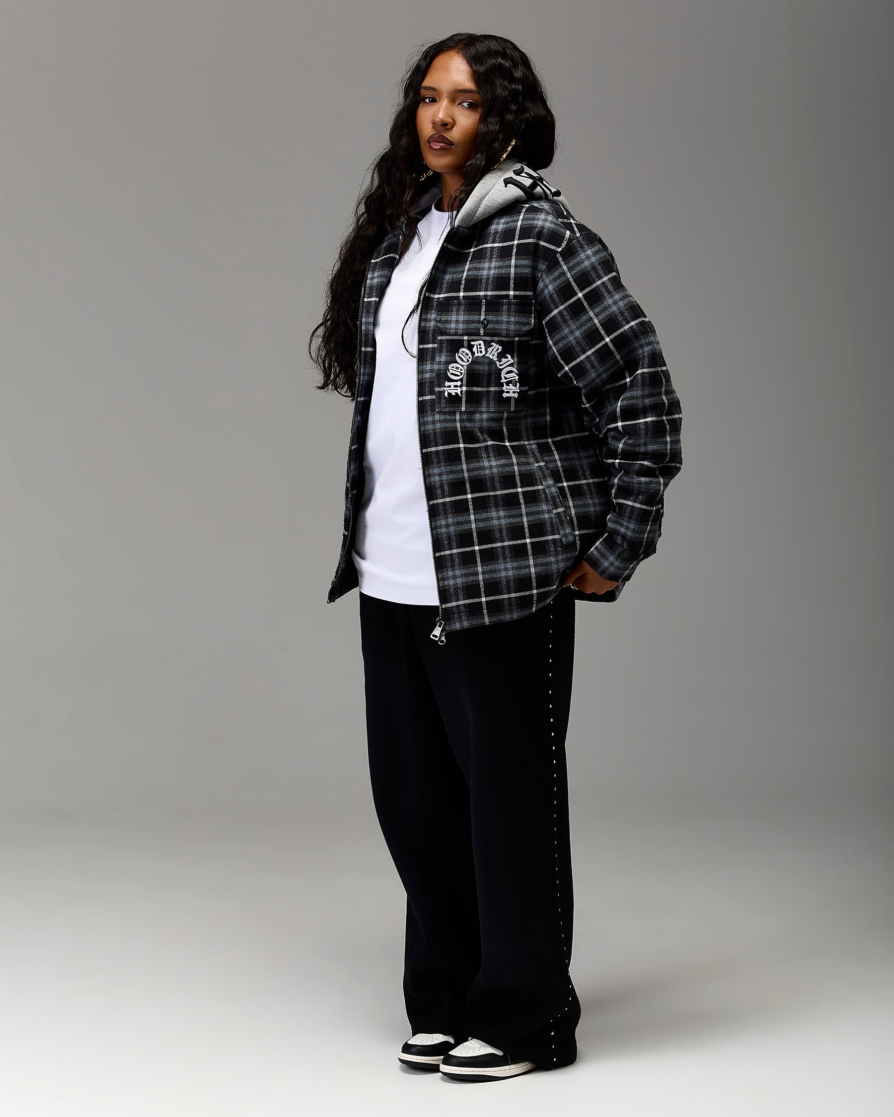 The Winner's Circle Hooded Plaid Shacket - Blue/Black