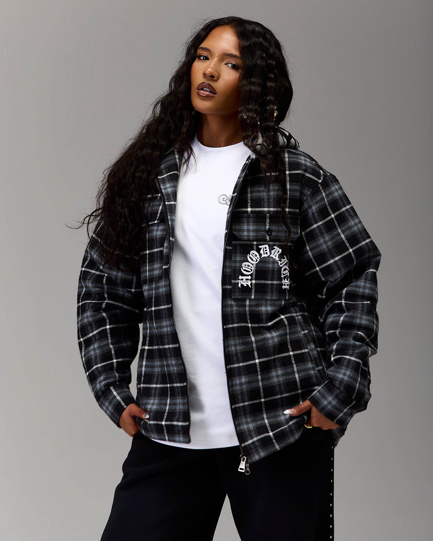 The Winner's Circle Hooded Plaid Shacket - Blue/Black