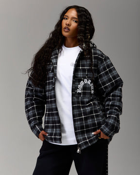 The Winner's Circle Hooded Plaid Shacket - Blue/Black