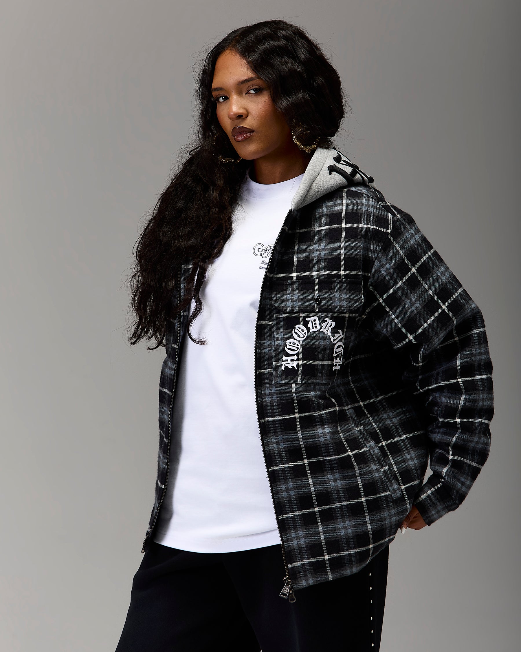 The Winner's Circle Hooded Plaid Shacket - Blue/Black