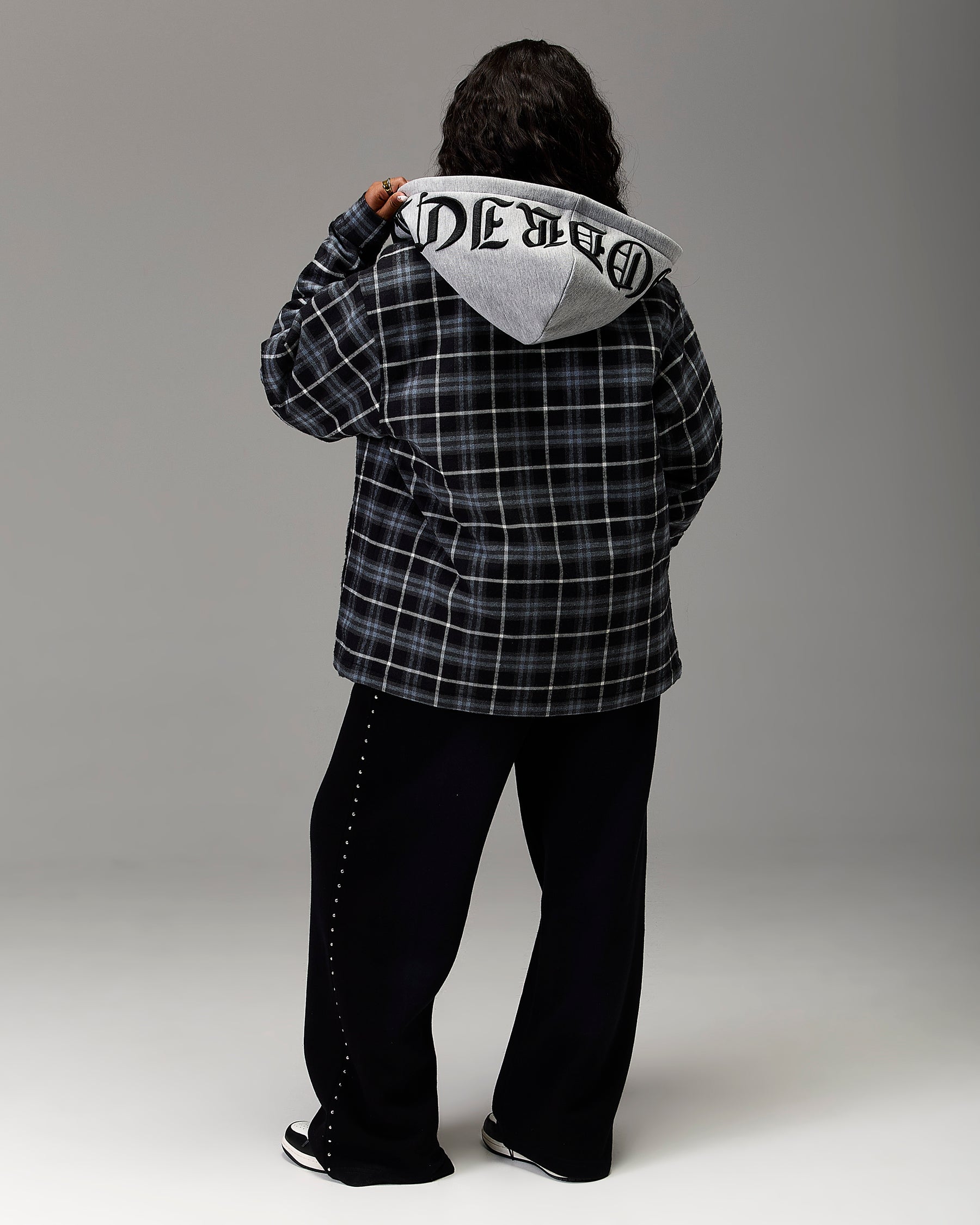 The Winner's Circle Hooded Plaid Shacket - Blue/Black